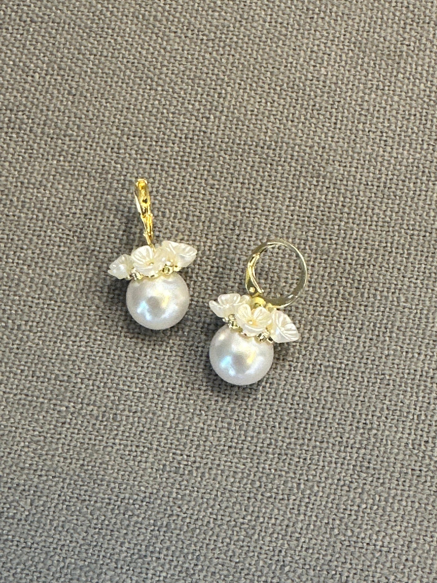 Ceramic flower embossed pearl drop earrings