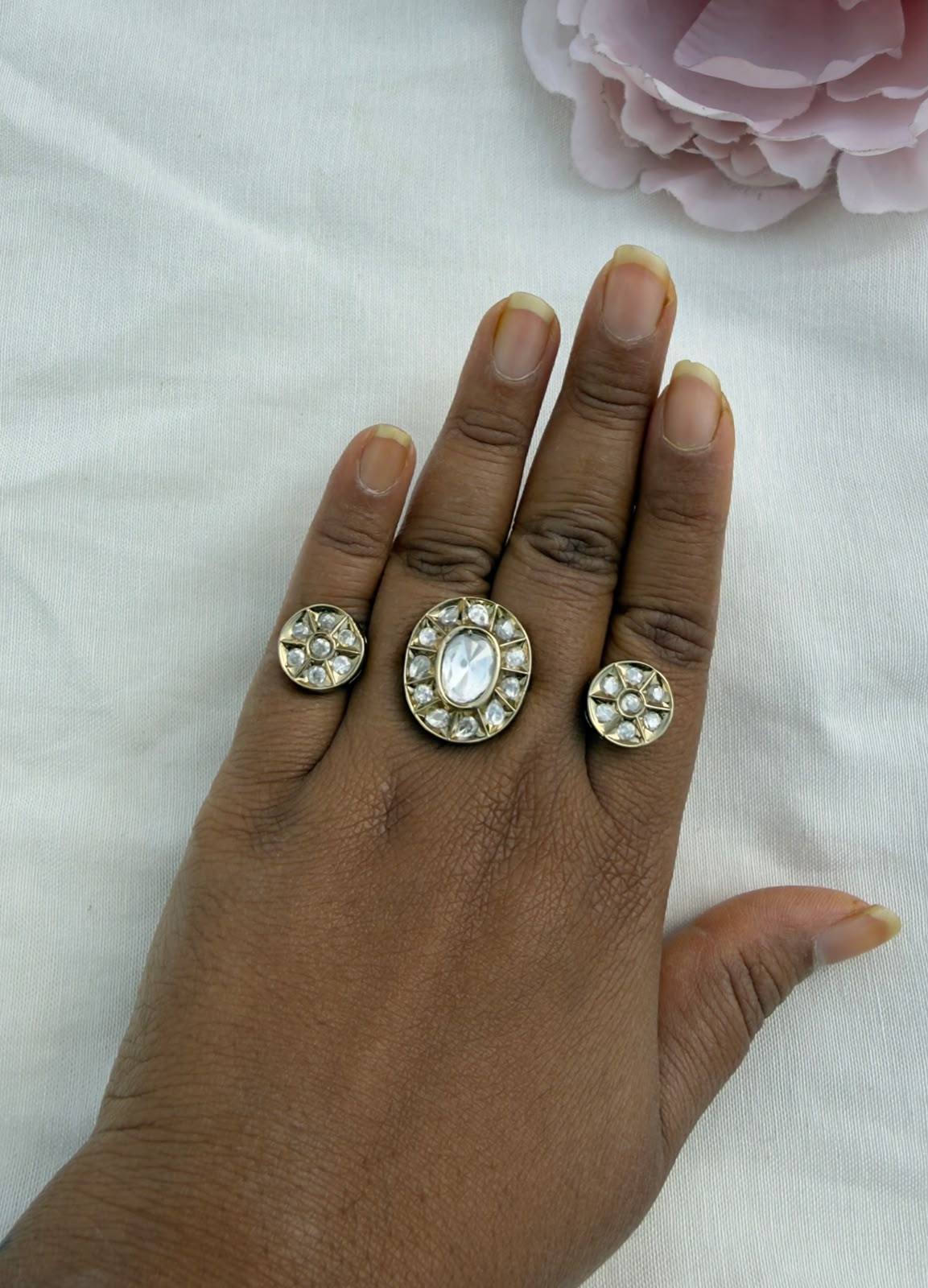 Stylish polki dual adjustable finger ring