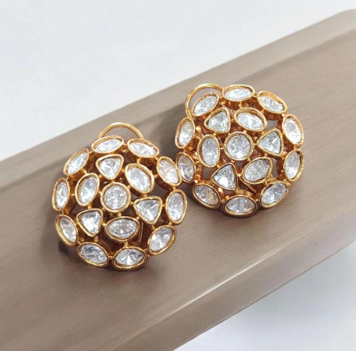 Kundan moissanite silver foil coated studs