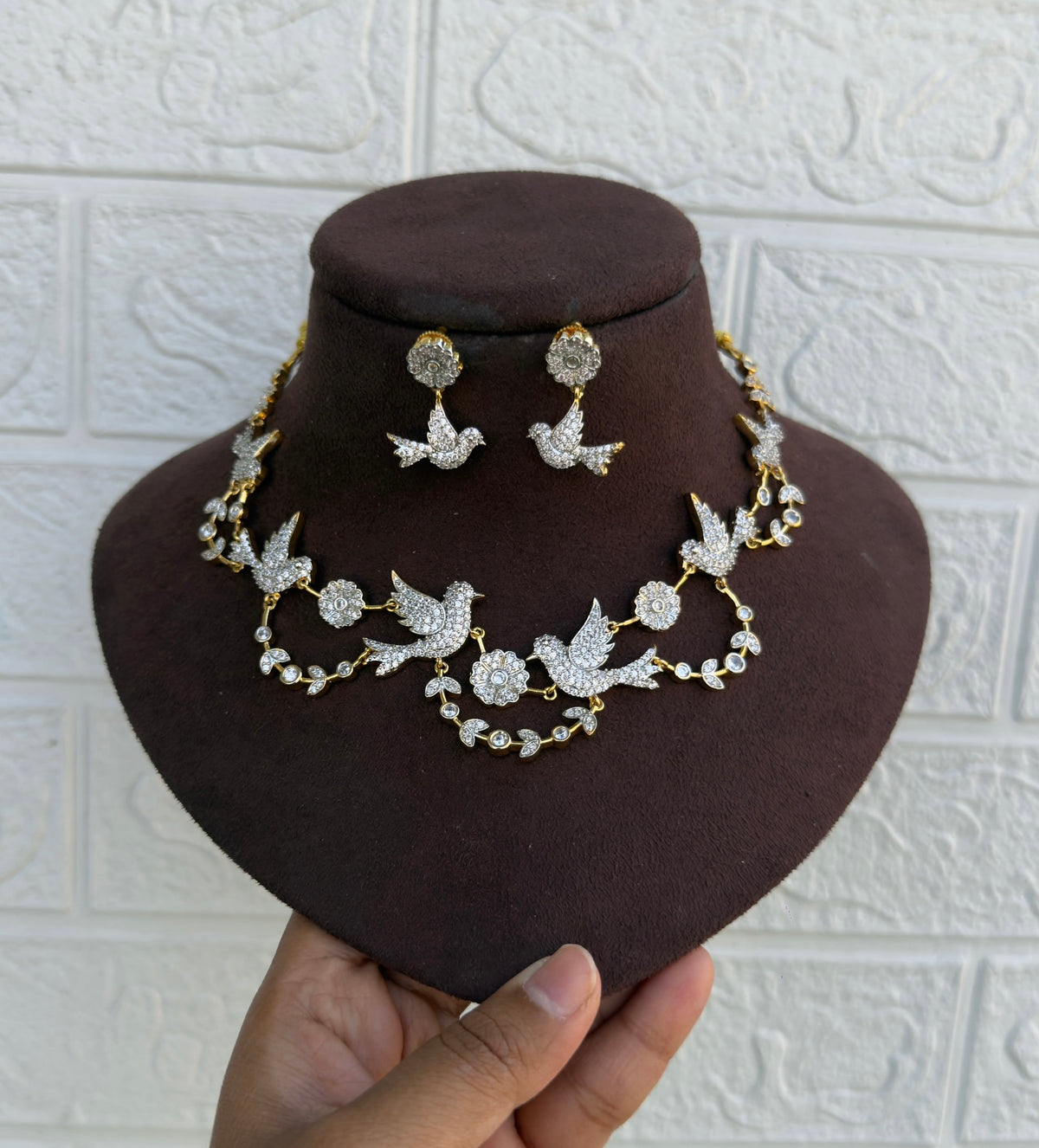 Trending bird diamond finish necklace
