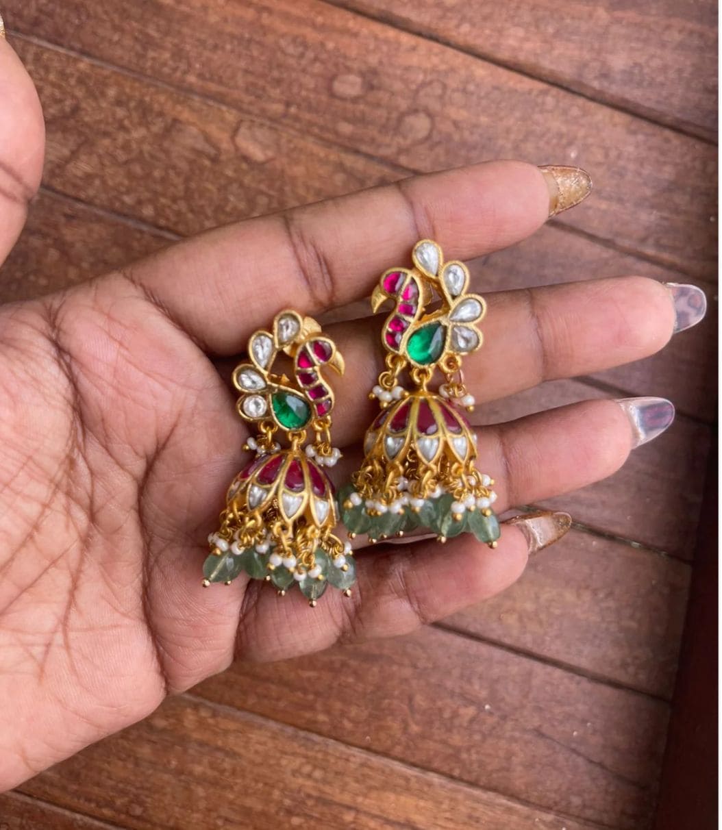 Dual peacock real kundan flower kante With earrings