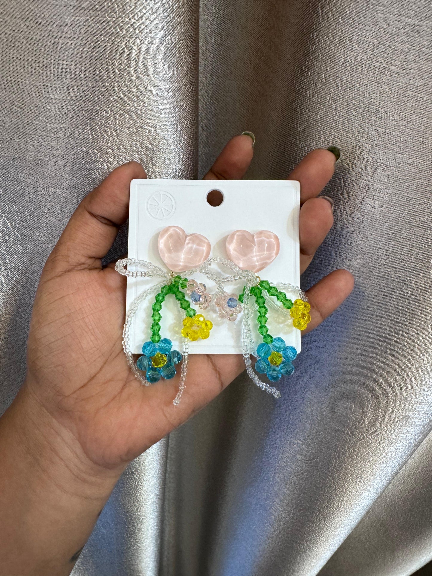 Heart daisy flower handmade hanging tassel earrings