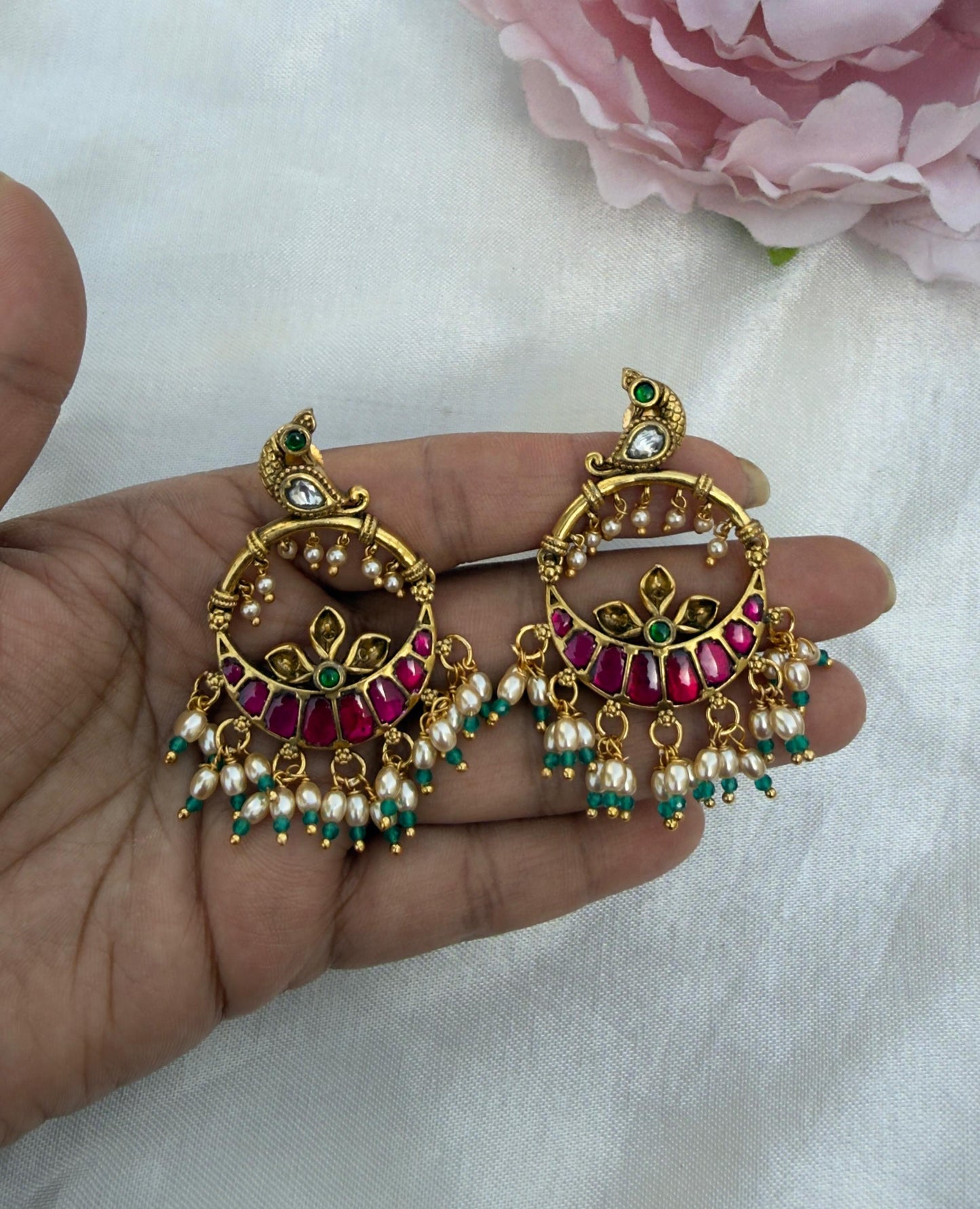 Parrot real kundan gold look alike chandbali earrings