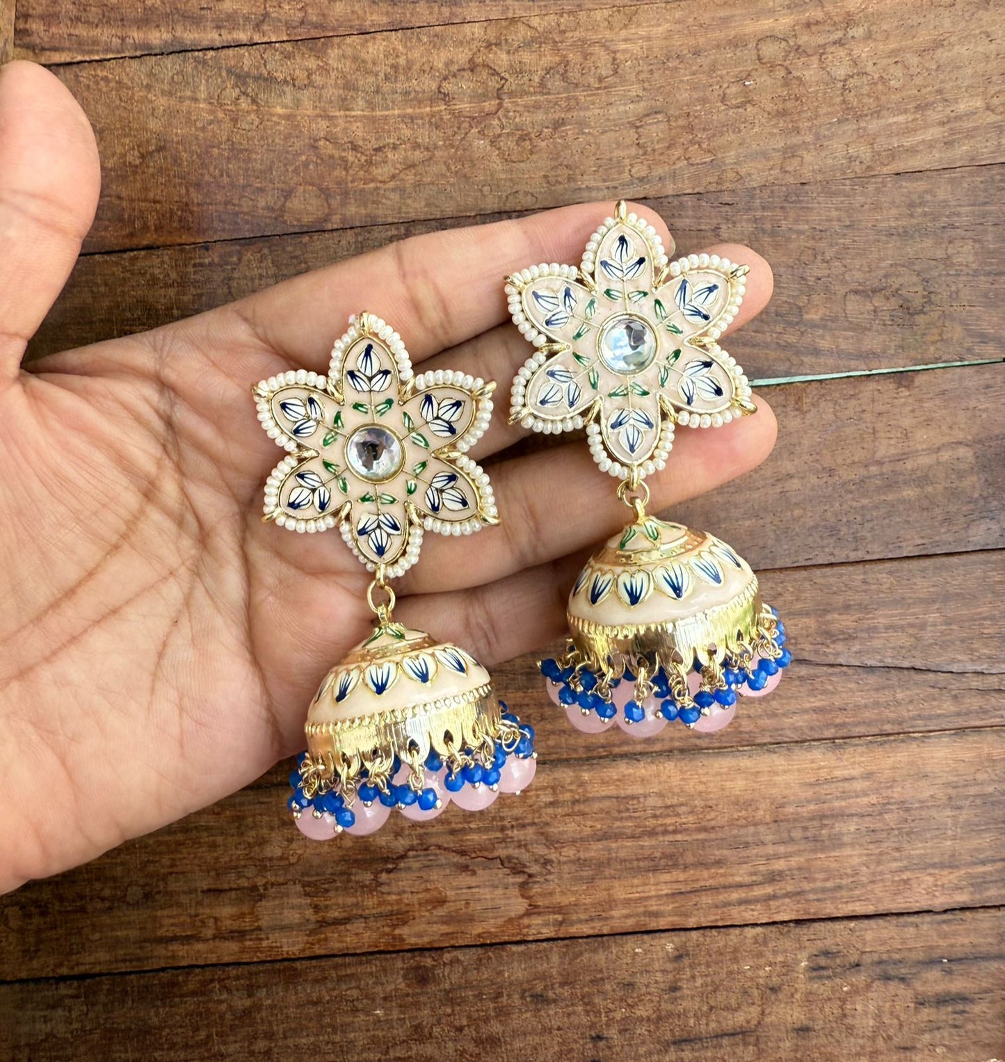 Star flower meenakari jhumkas