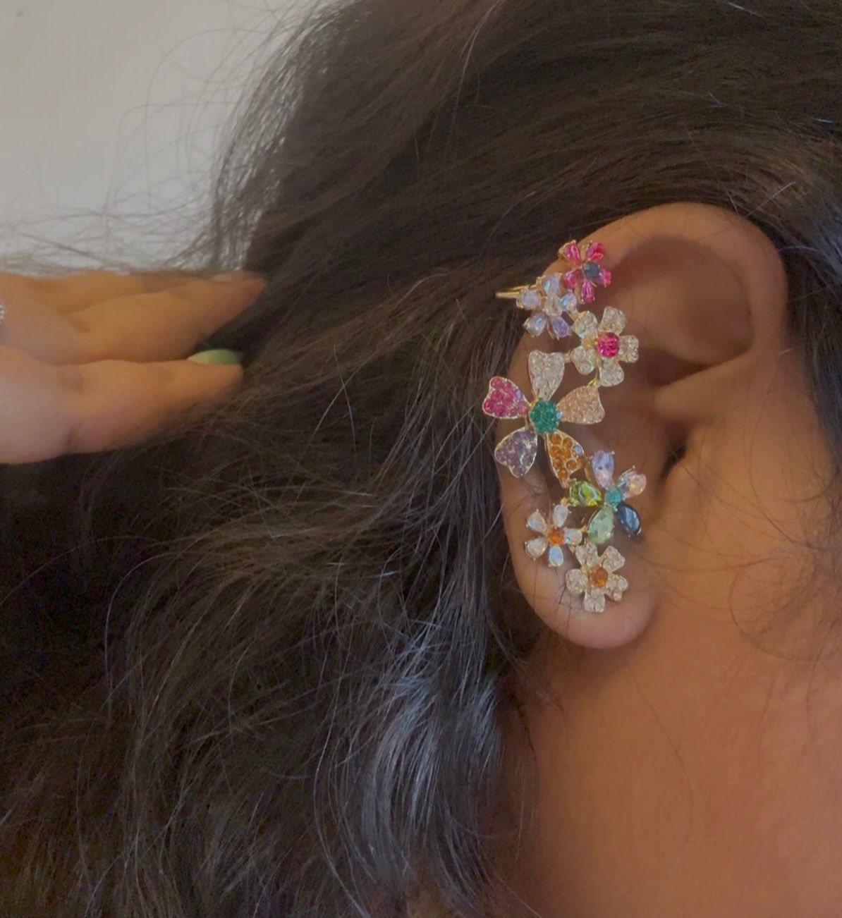 Floral and leaf zircon earcuffs combo