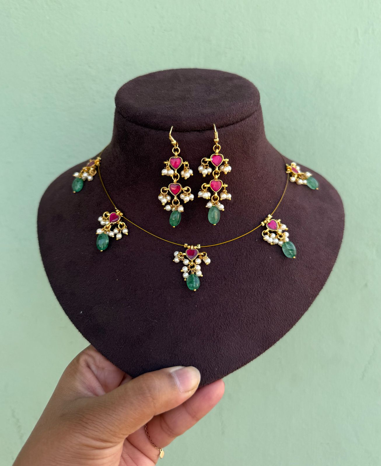 Full of hearts real kundan invisible necklace with earrings