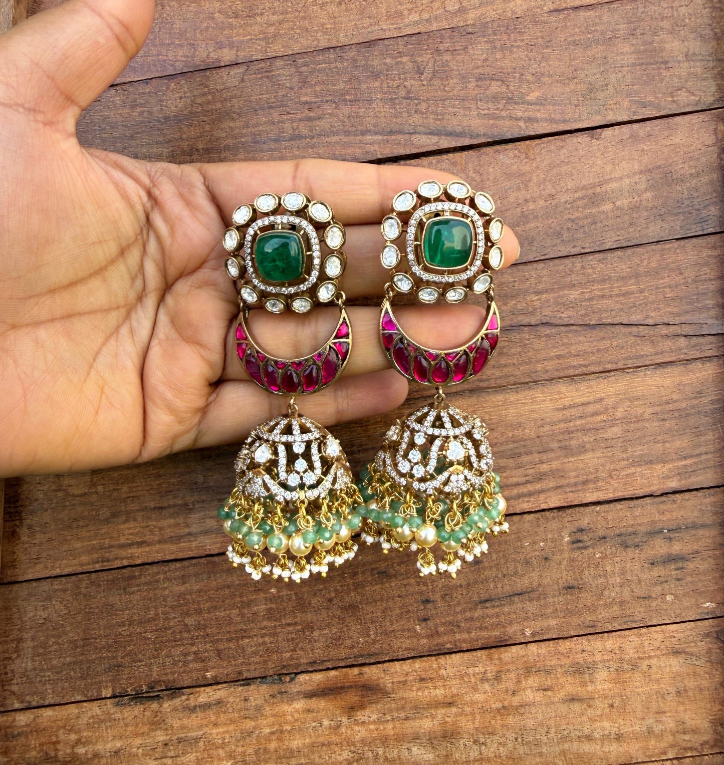 Moissanite real kundan victorian long jhumkas
