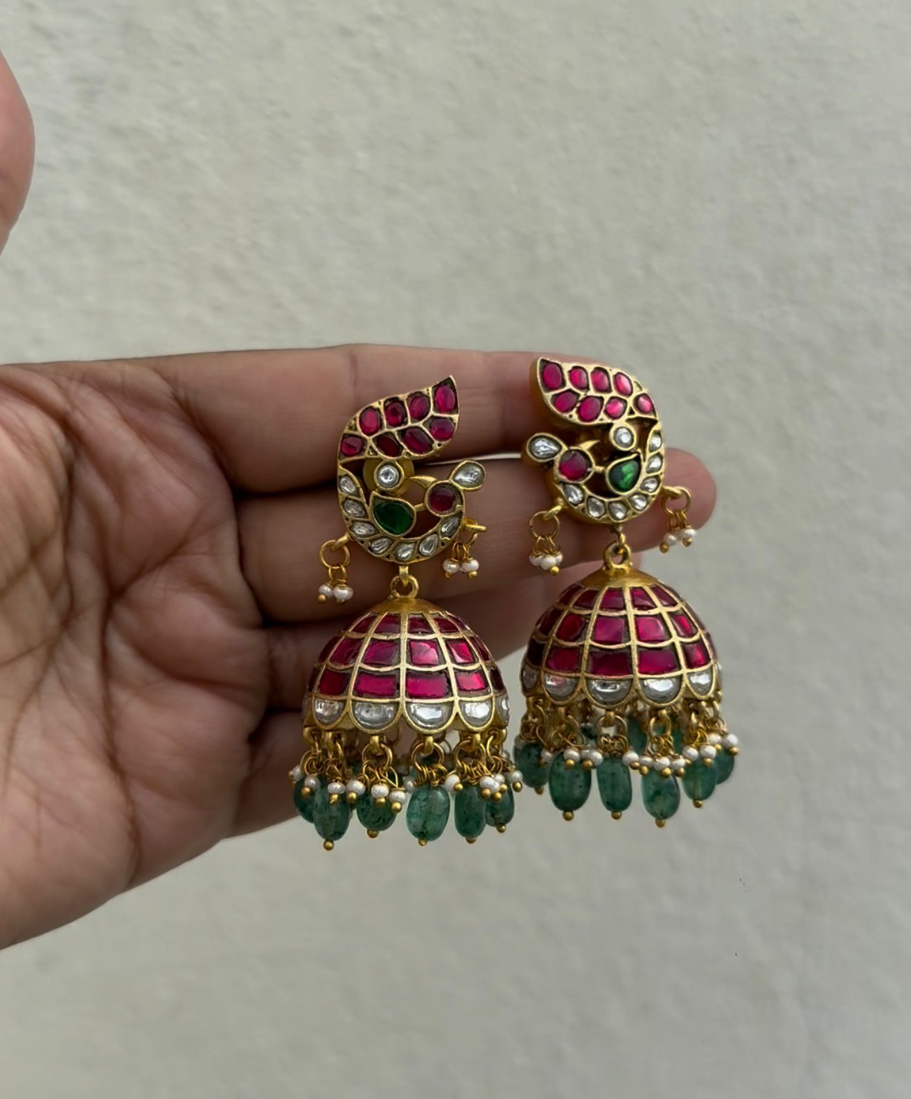 Peacock royal real kundan jhumkas 6