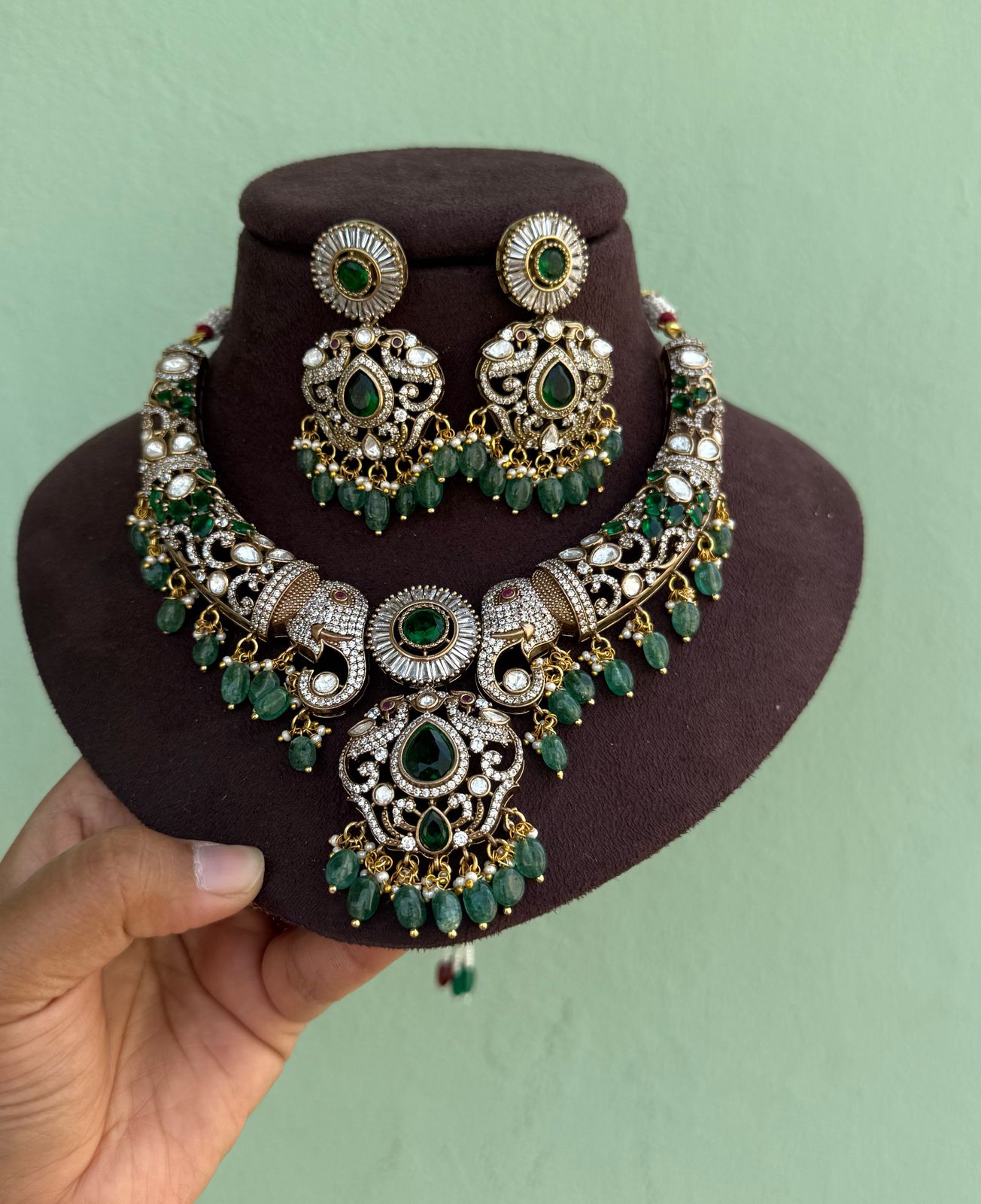 Designer elephant kante victorian necklace with heavy earrings