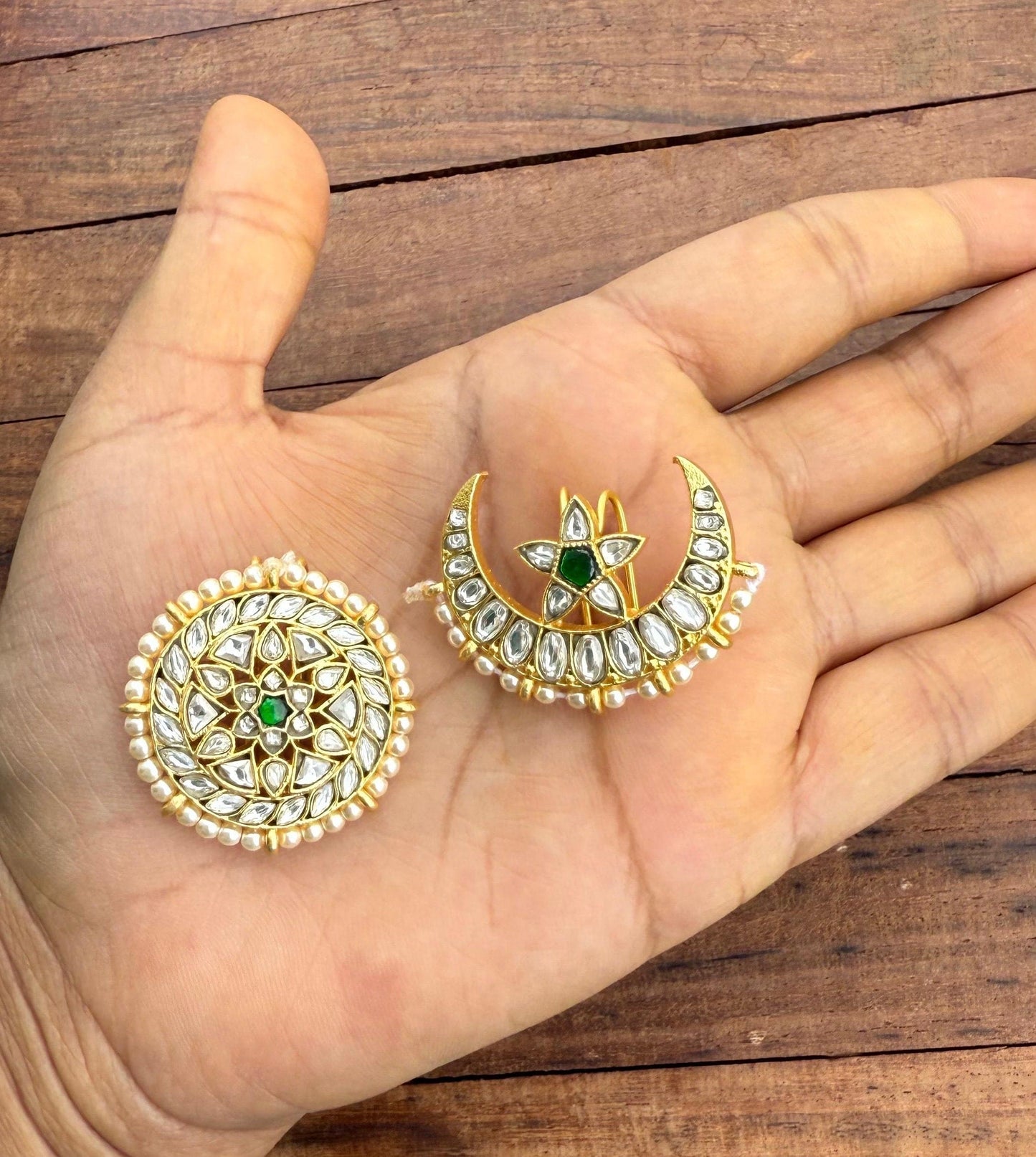 White real kundan sun moon suryudu chandrudu hair accessory