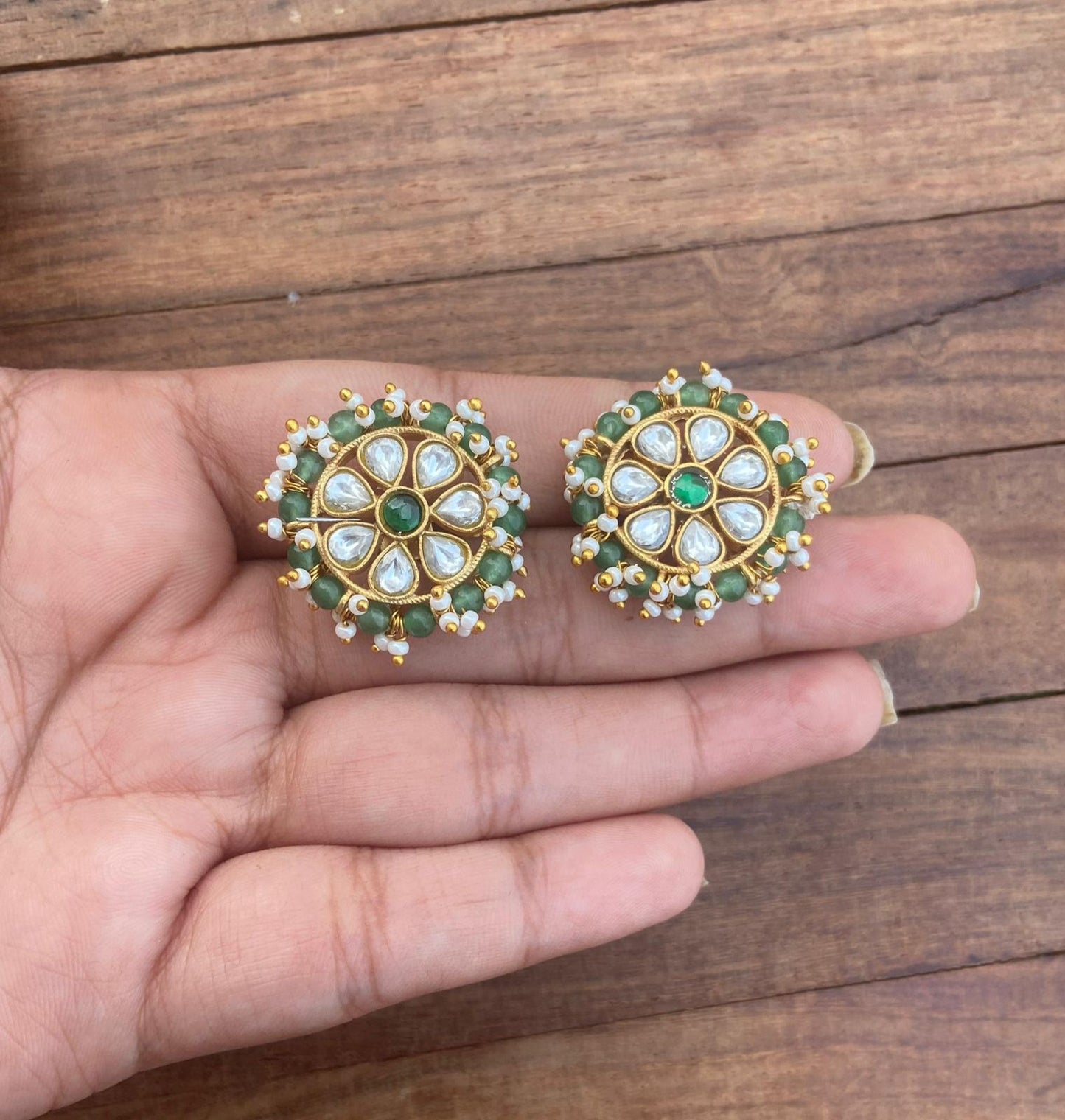 Designer Kundan green beaded earrings design2