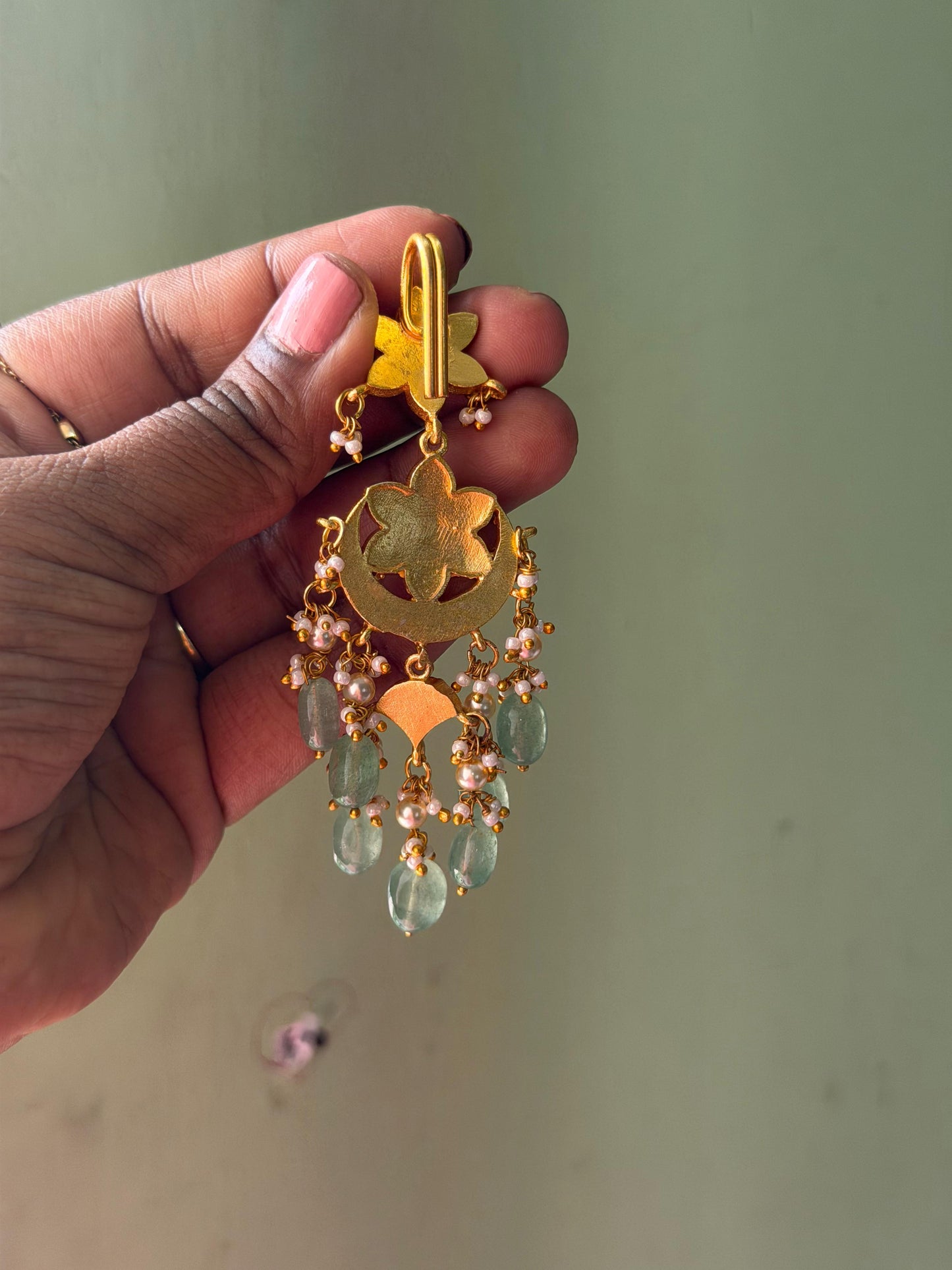 3 in 1 chandbali flower real kundan locket/ hairpin/ mangteeka