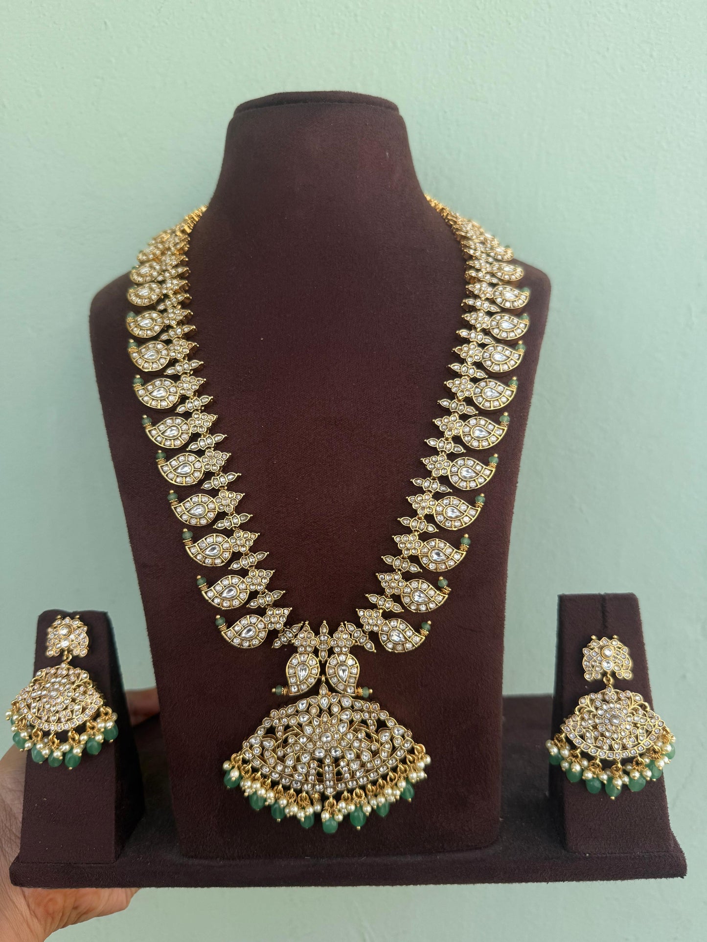Long 2 in 1 real kundan kemp long necklace with earrings