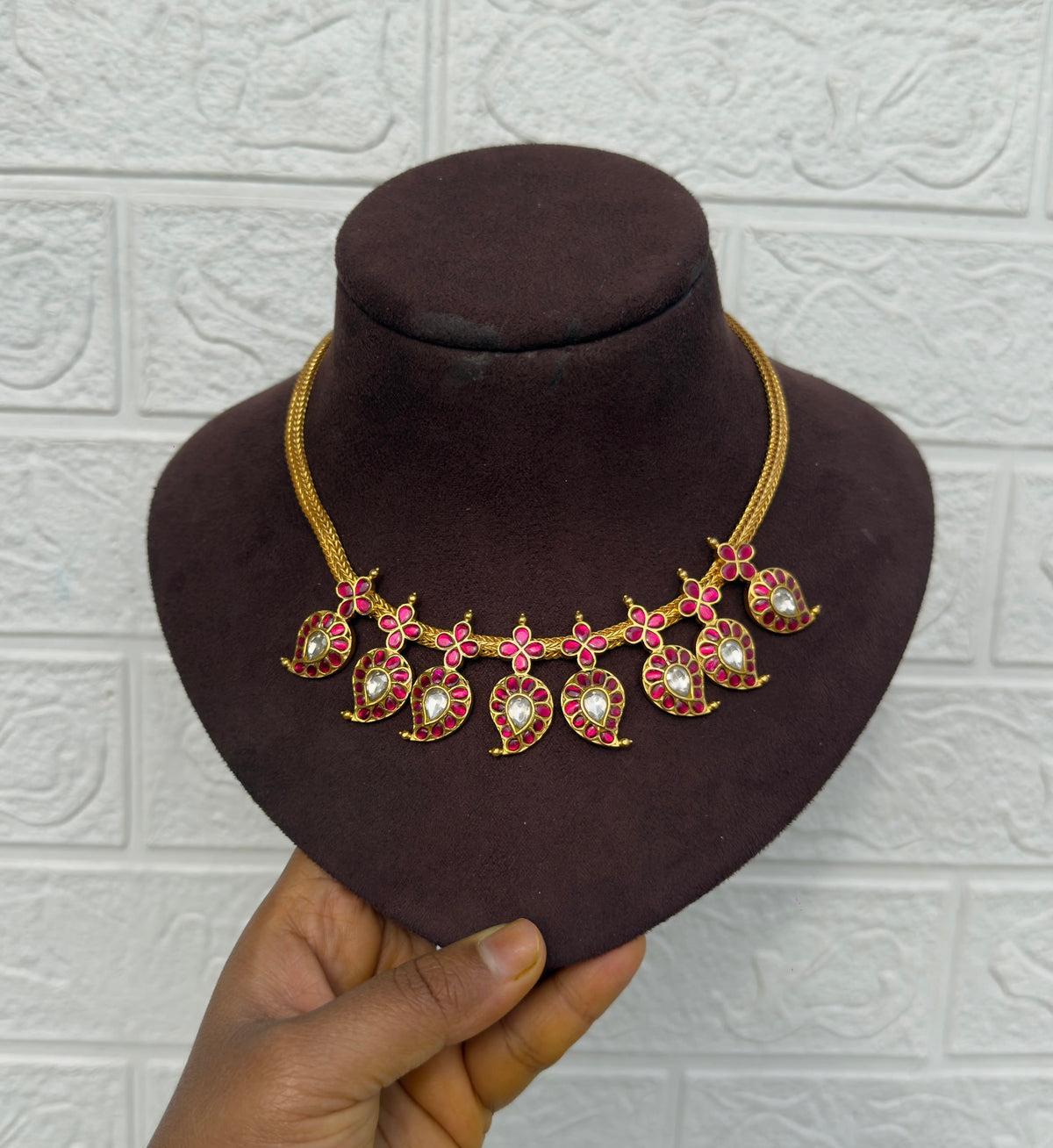 Nine mango flower real kundan nano necklace