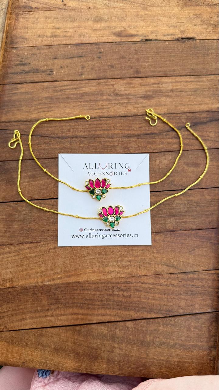2 in 1 real Kundan lotus anklets/choker