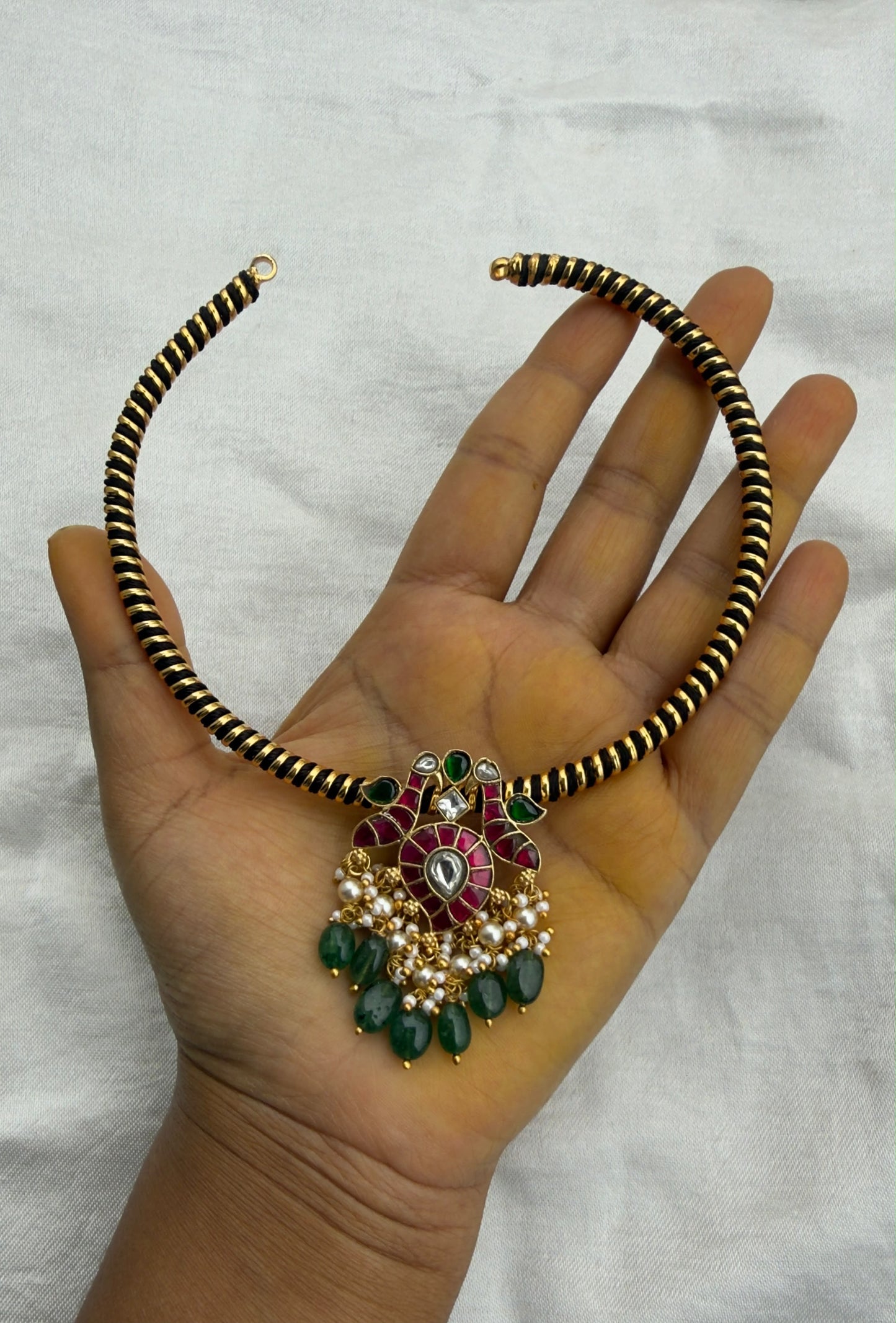 Dual peacock mango real kundan locket 5
