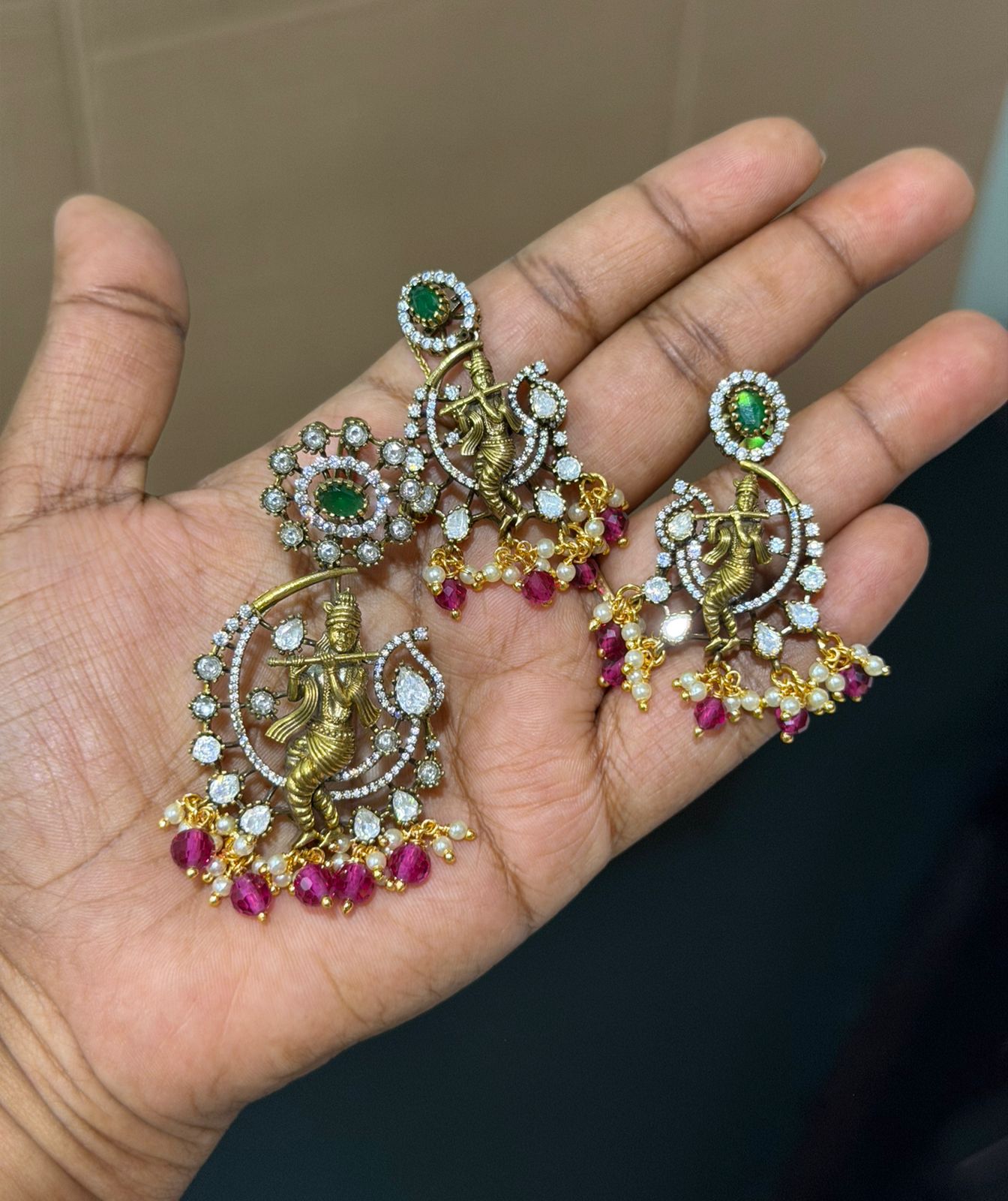 Krishna locket moissanite locket combo with earrings