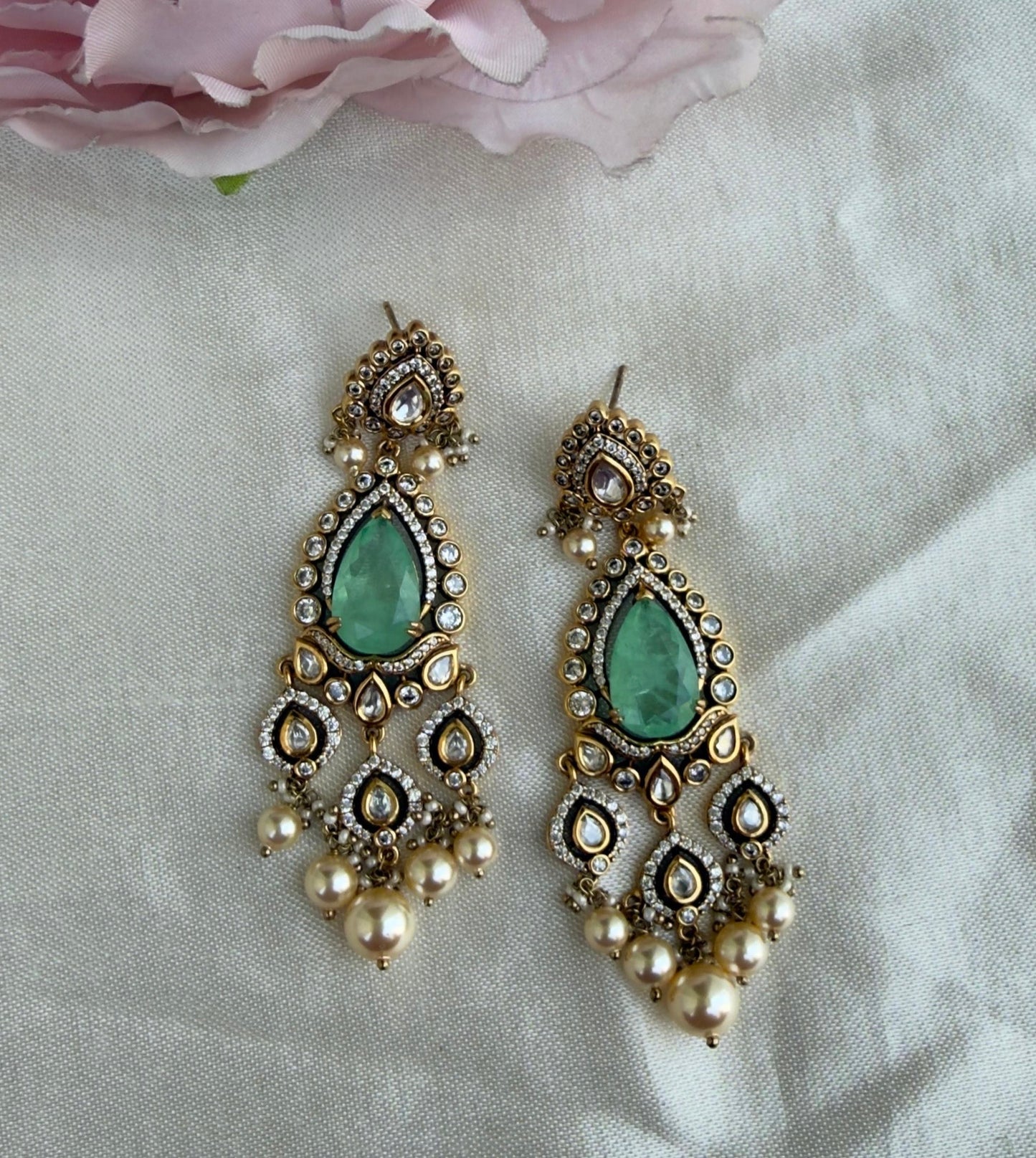 Designer doublet stone pearl drop moissanite luxury earrings