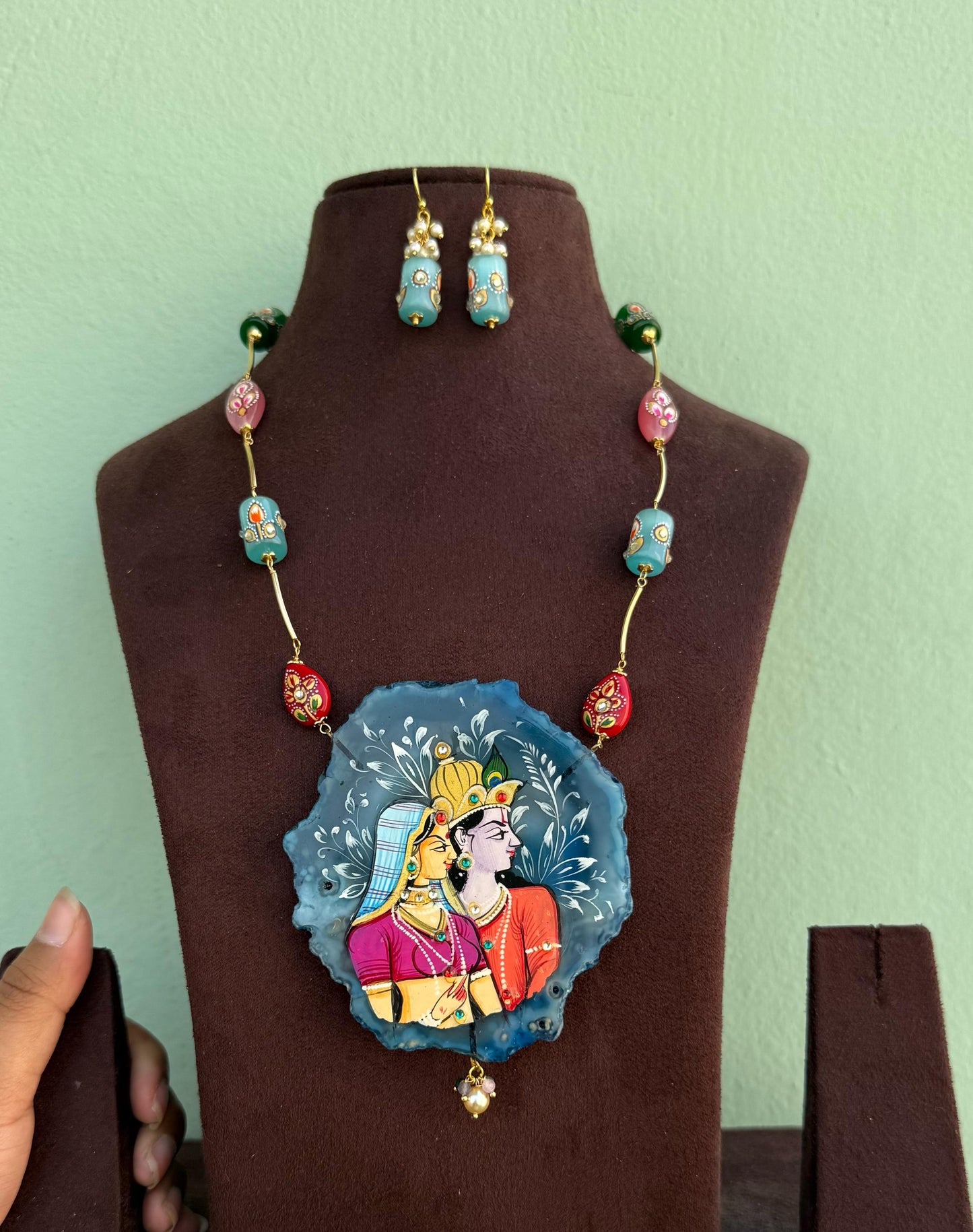 Lord Radha Krishna fusion necklace with earrings