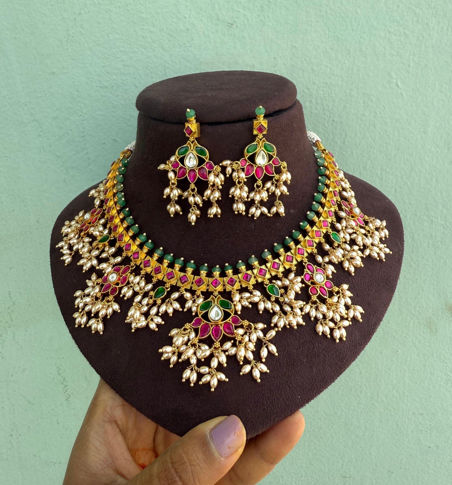 Guttapusalu real kundan rice pearl necklace 5