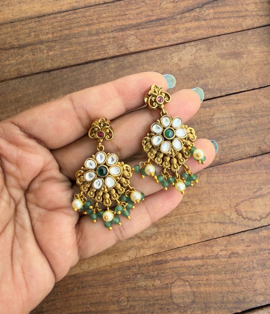 Traditional flower moissanite antique chandbali earrings