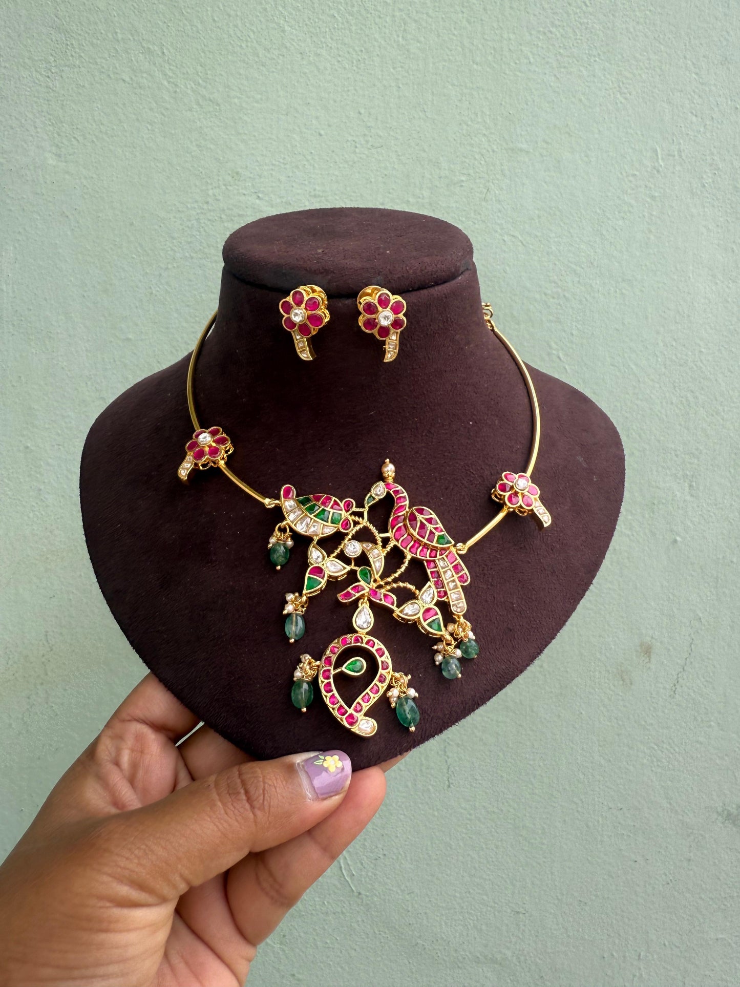 Designer kante real kundan mango necklace necklace with studs