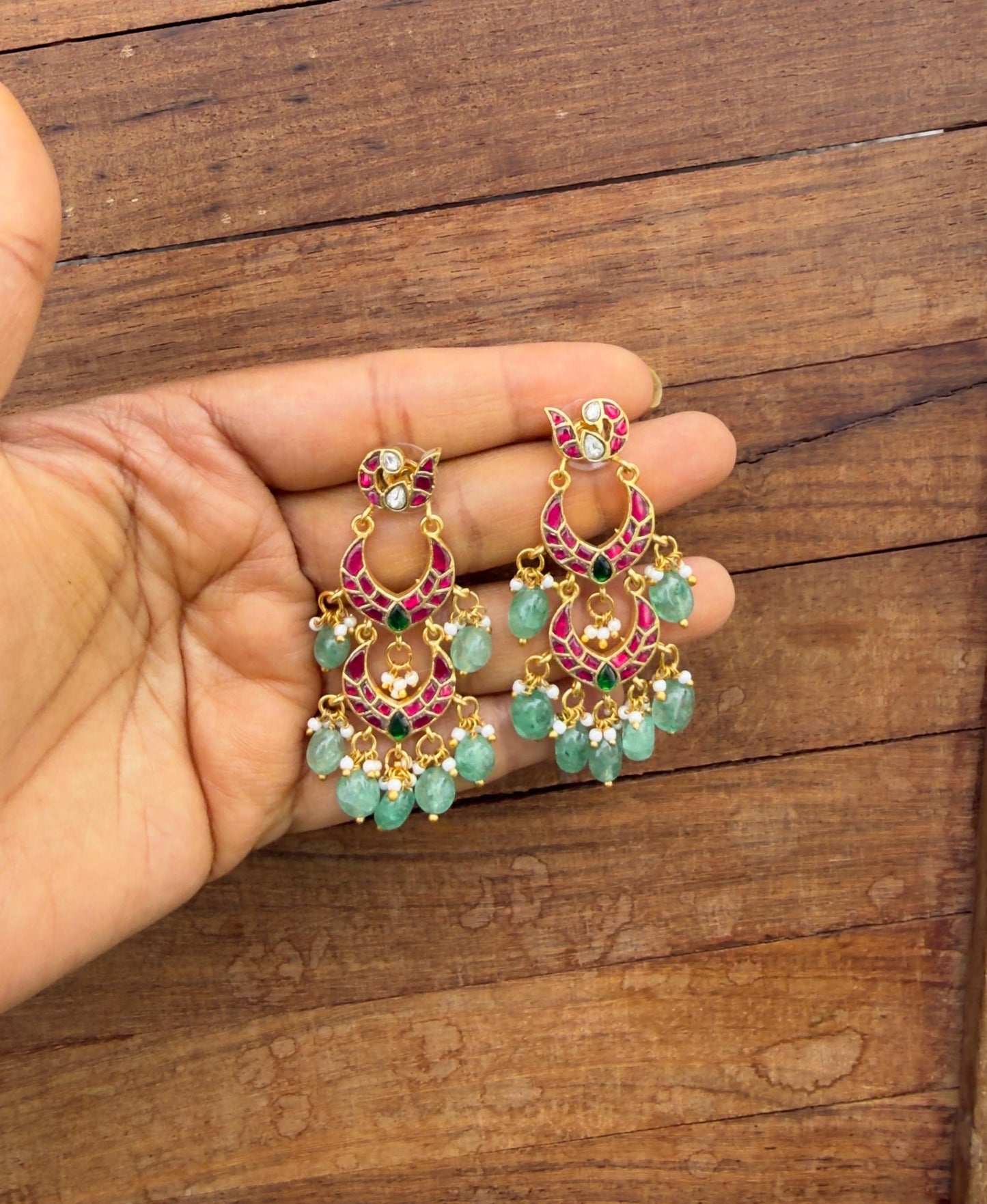 Two layered peacock real kundan chandbali earrings