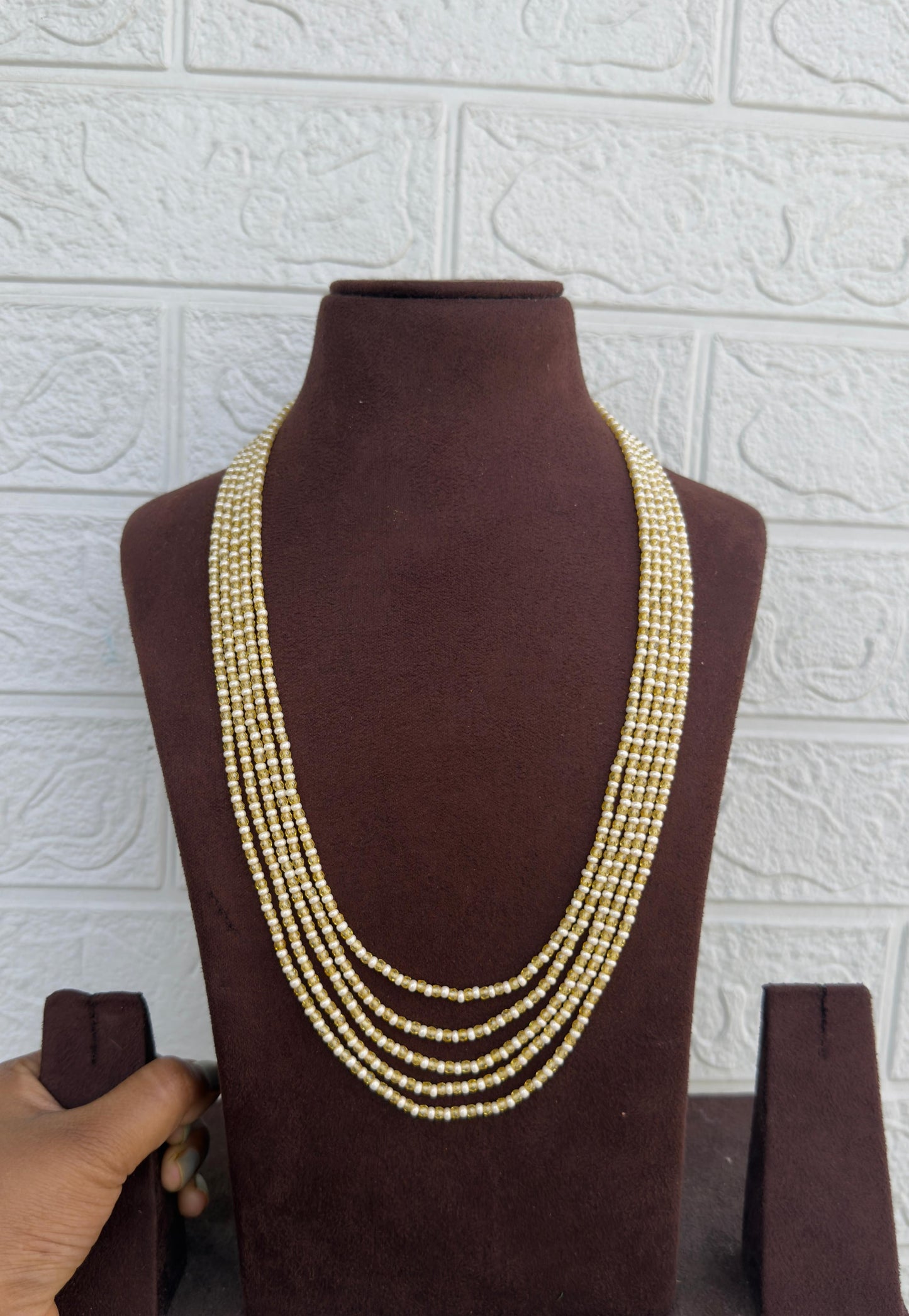 Five layered cz crystal beads mala