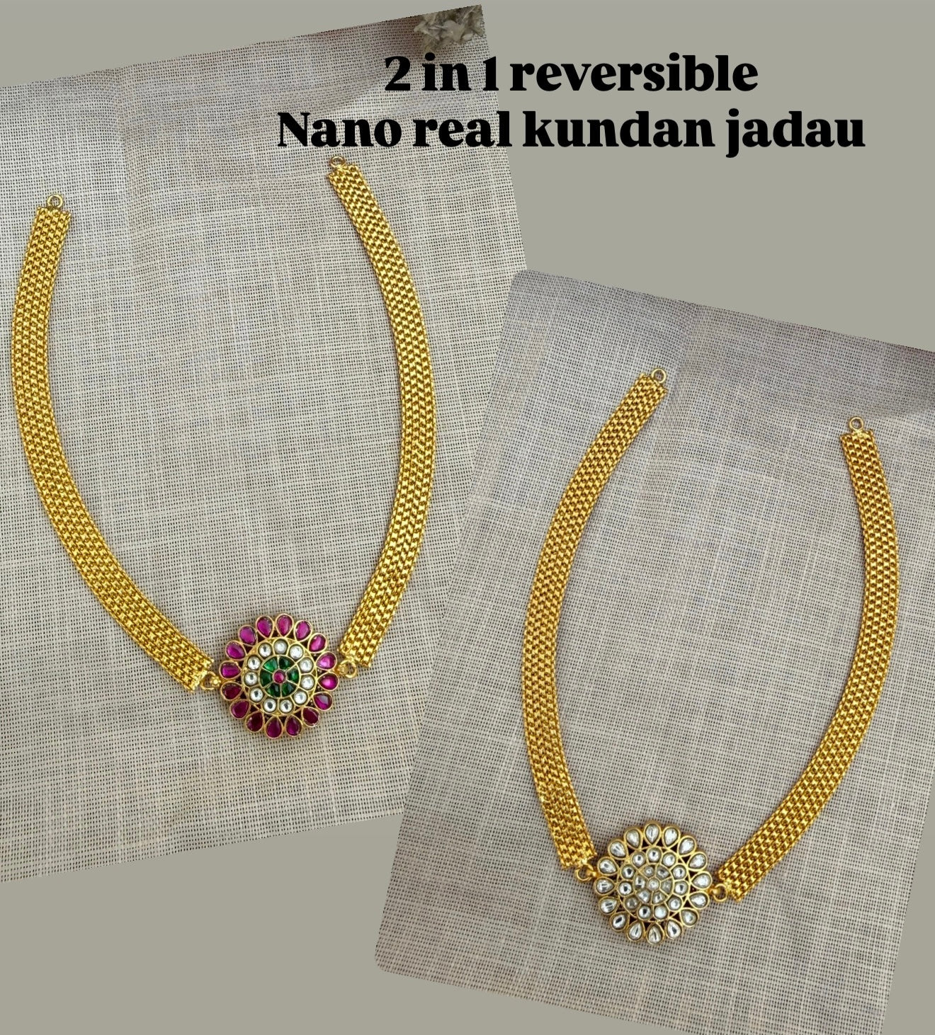 2 in 1 real kundan jadau nano necklace