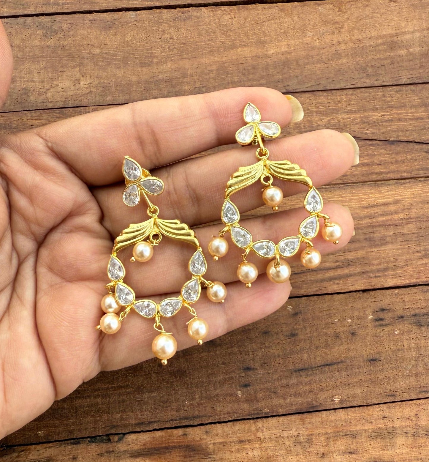 Three stone detachable gold replica chandbalis