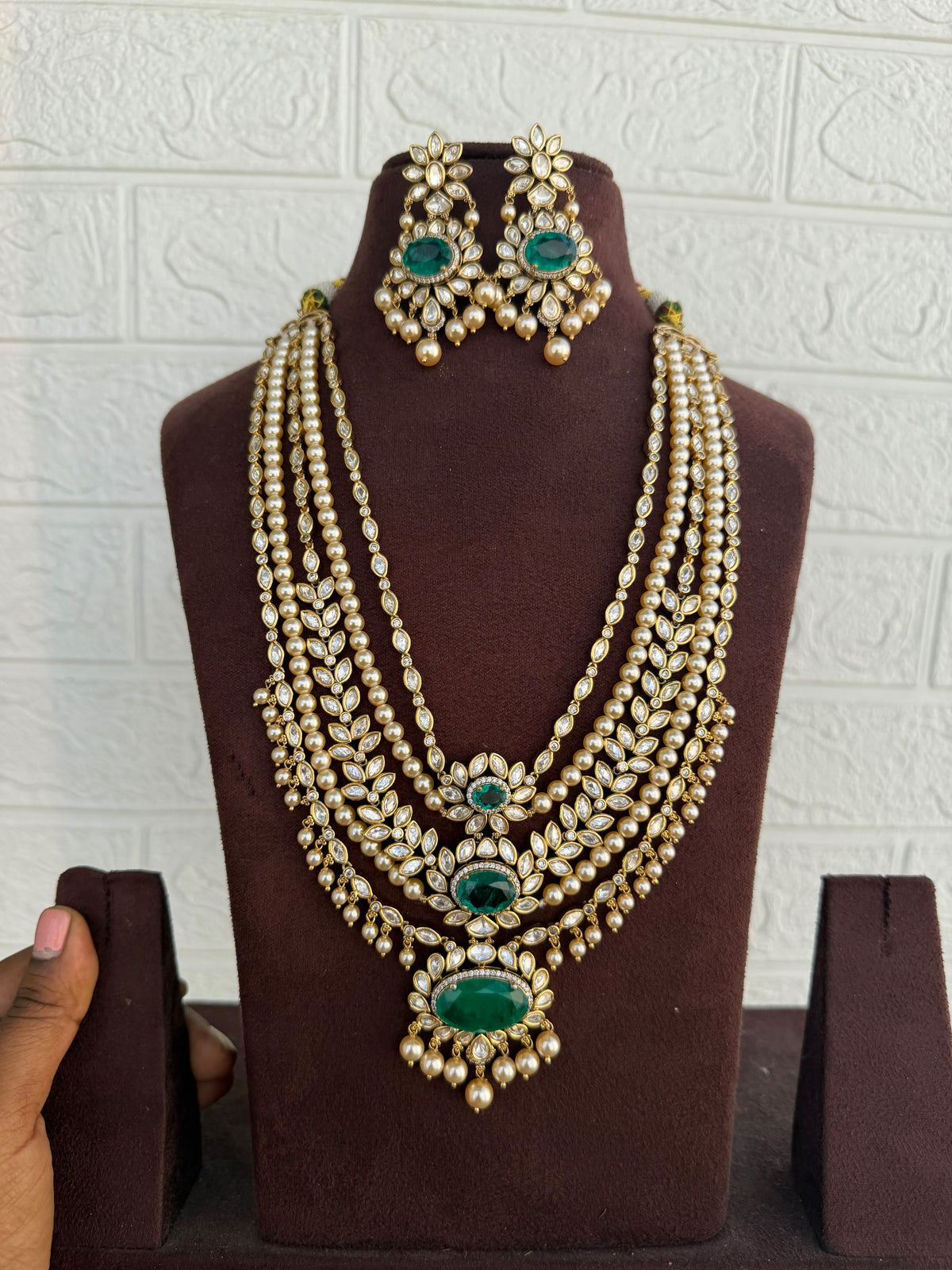 Five layered heavy moissanite necklace with chandbalis