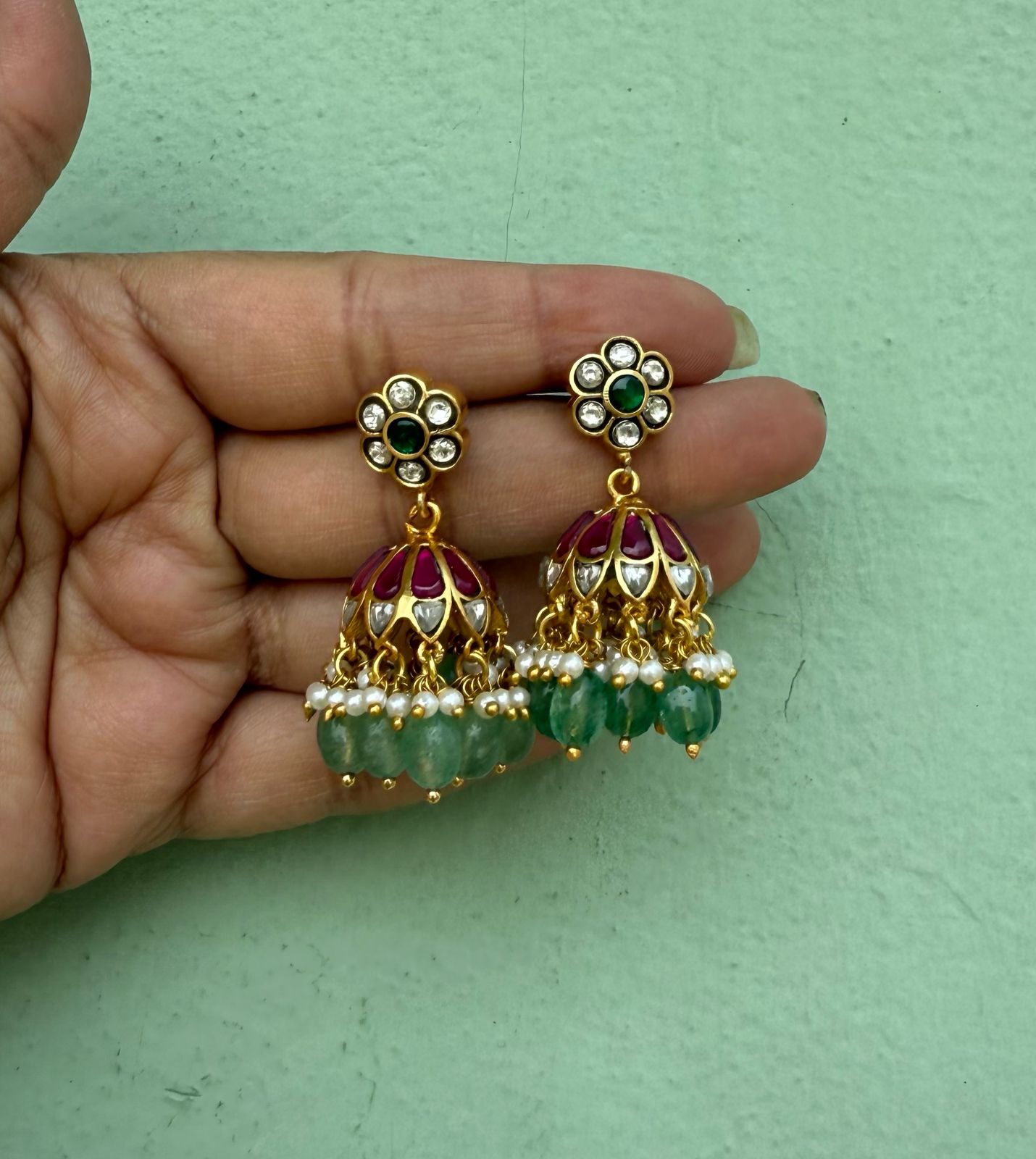 Cute affordable flower real kundan jhumkas