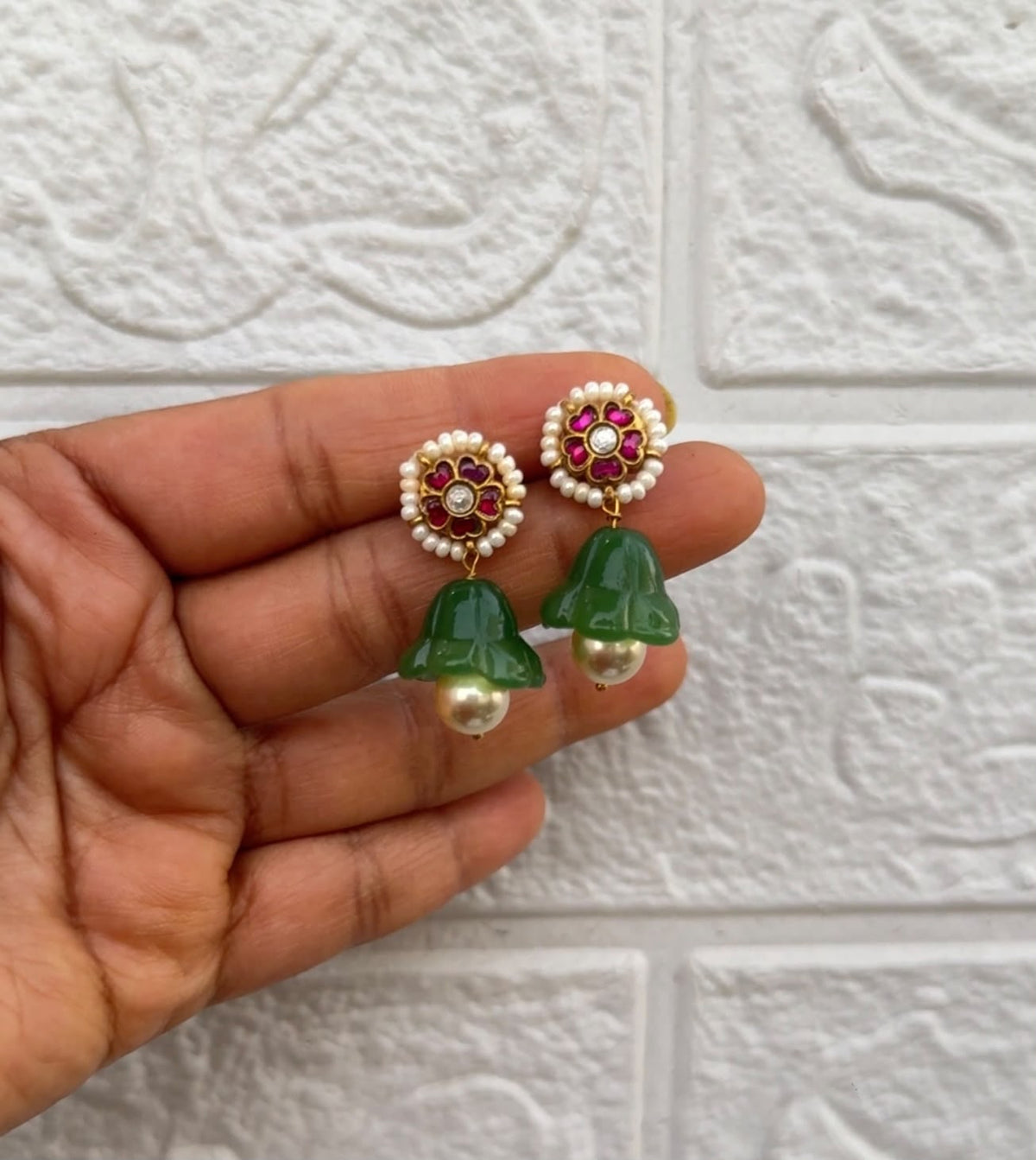 Unique pearl flower cute real kundan hangings