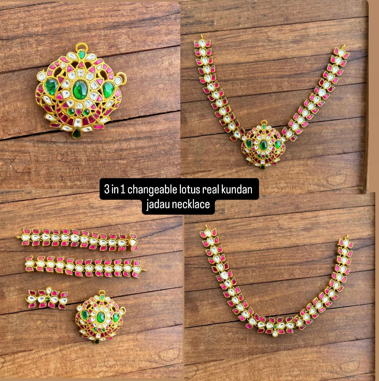 3 in 1 changeable detachable lotus real kundan necklace