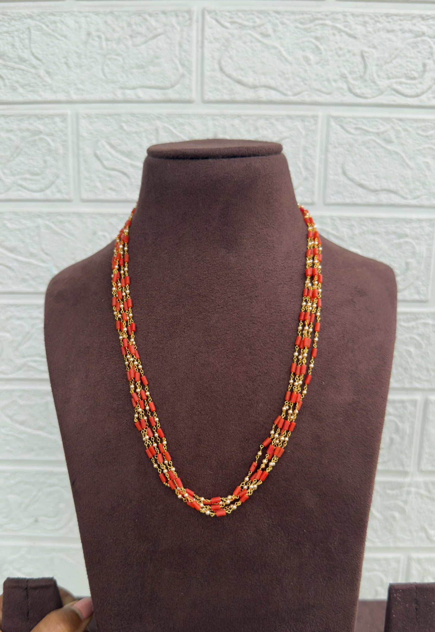 Five layered coral mala or necklace
