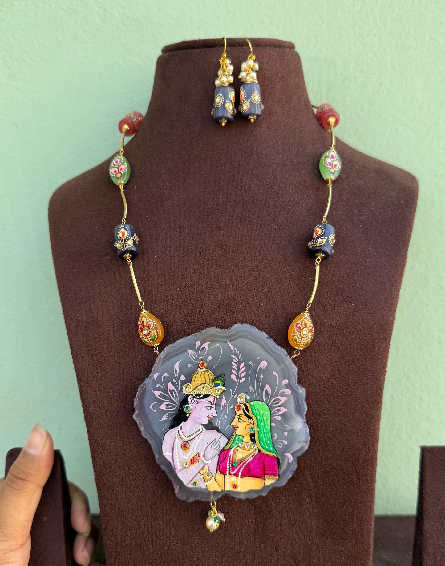 Lord Radha Krishna fusion necklace with earrings