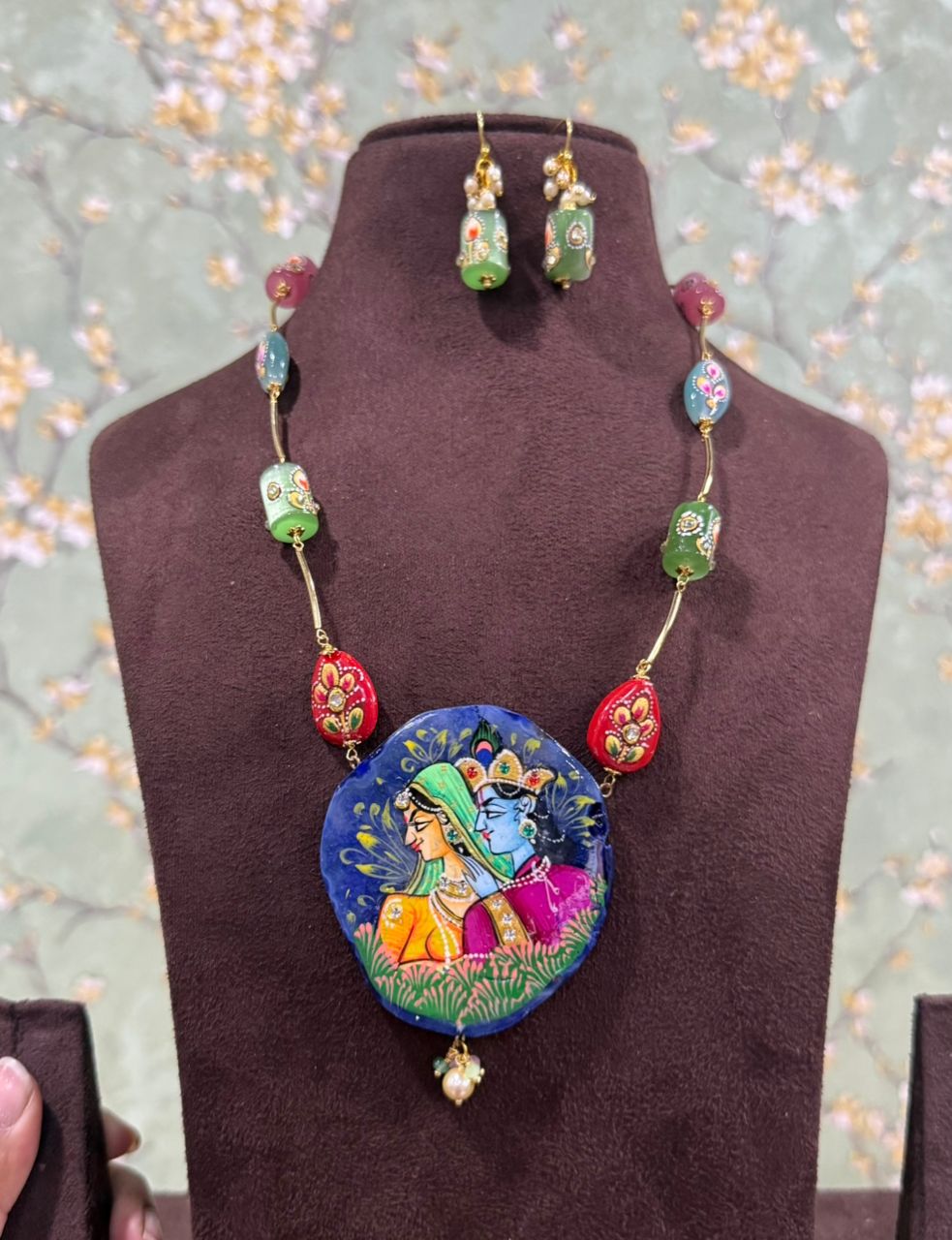 Lord Radha Krishna fusion necklace with earrings