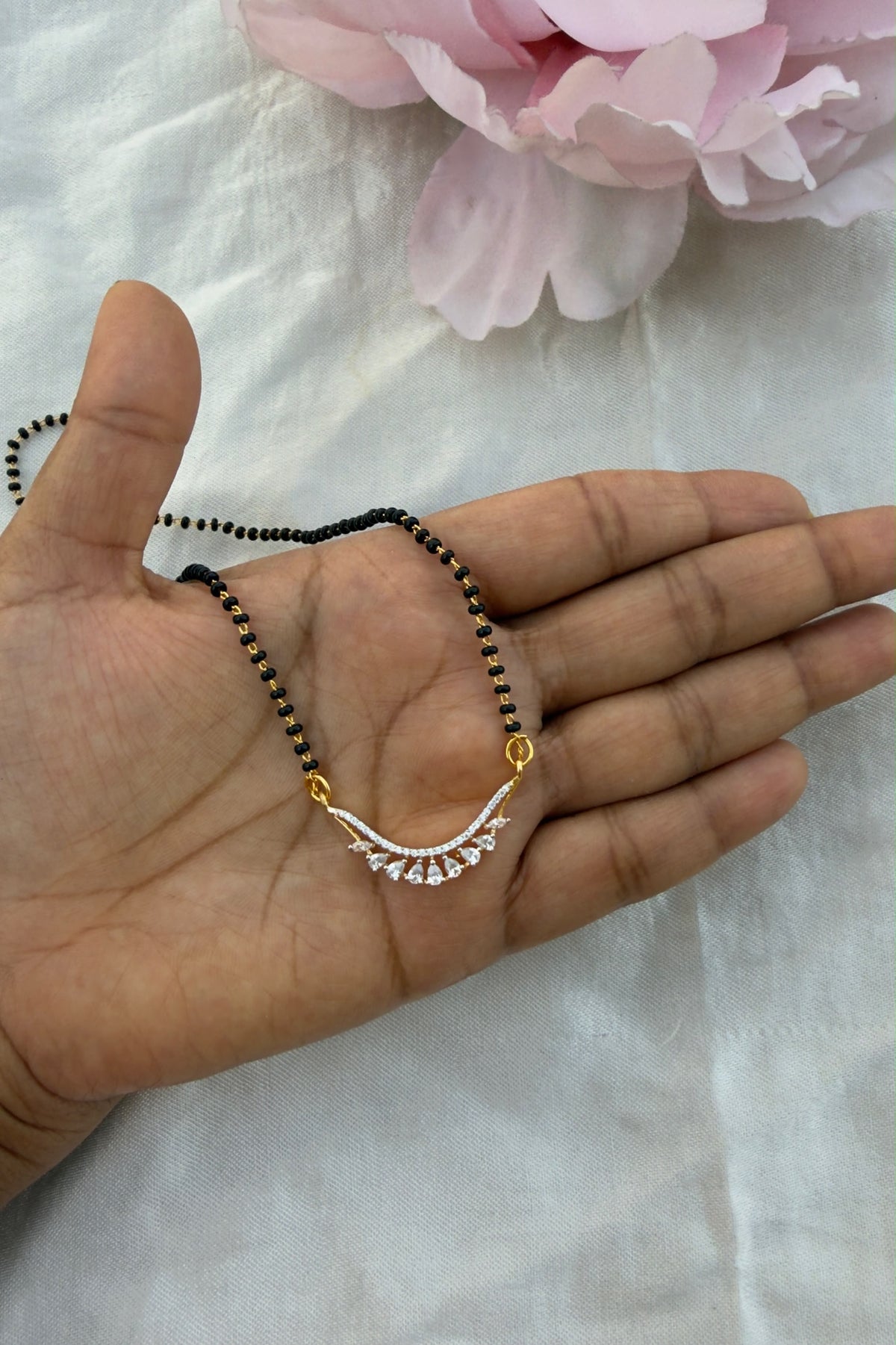 92.5 silver nine pearl drop diamond finish black beads necklace