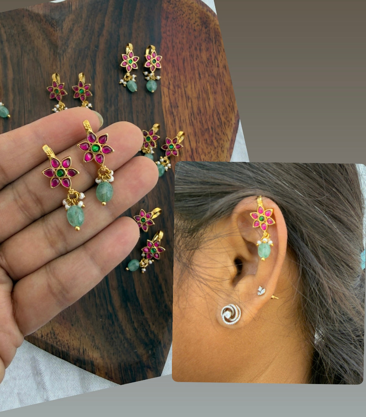 Six petal flower real kundan bugadis