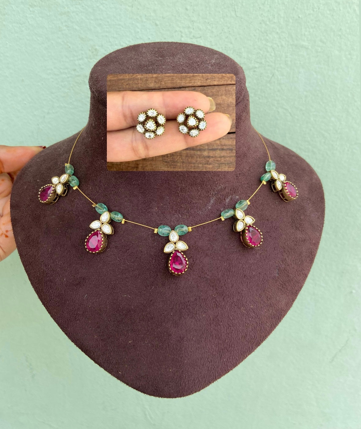 Two shaded moissanite pearl drop invisible necklace