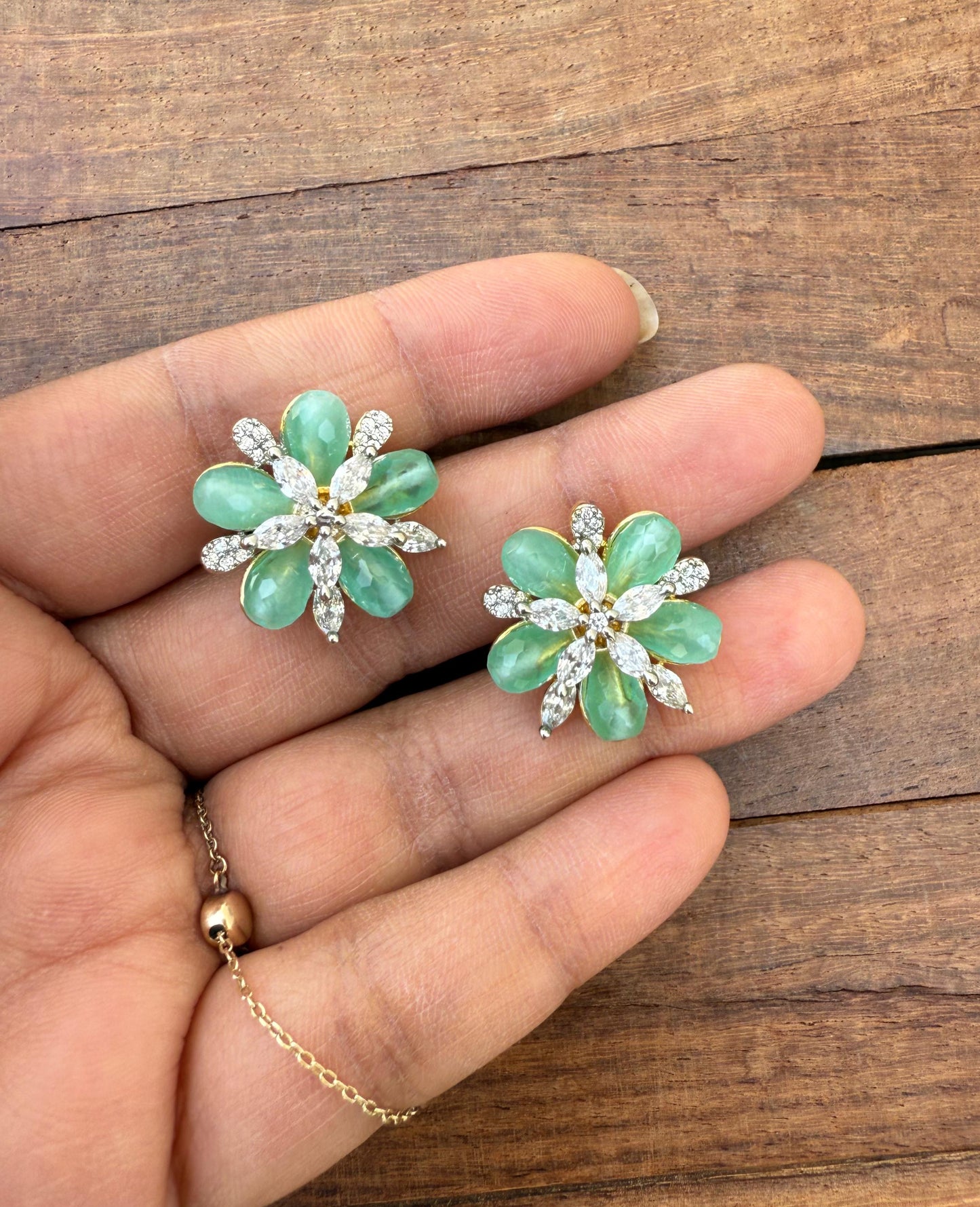 Monalisa beaded star shaped green coral earrings