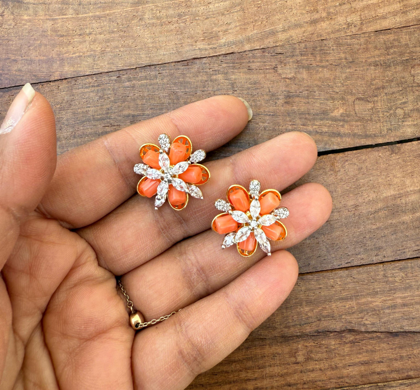 Monalisa beaded star shaped green coral earrings