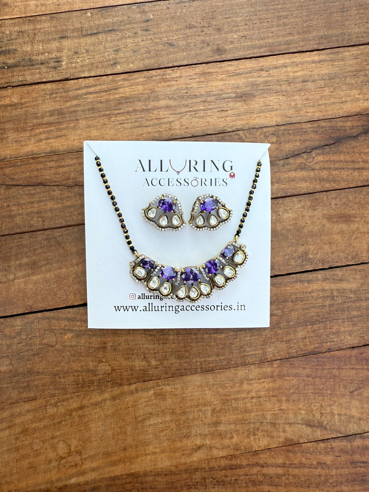 Five stone moissanite black beads necklace