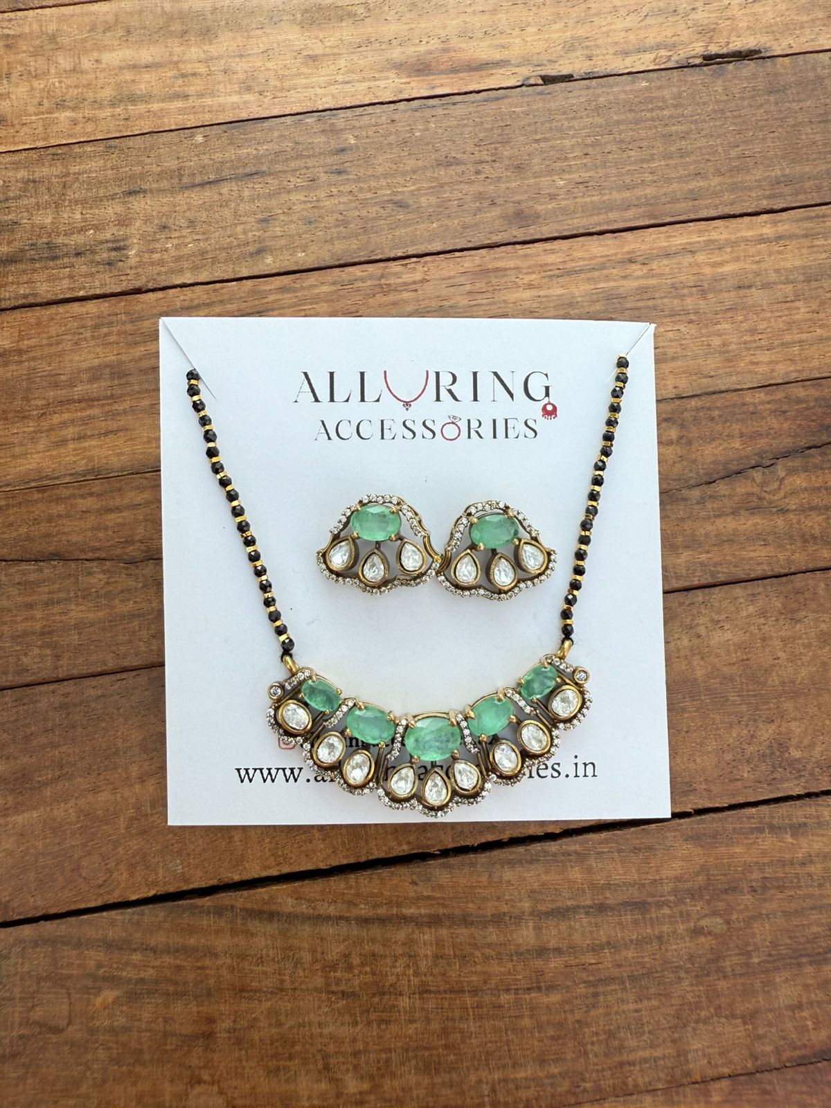 Five stone moissanite black beads necklace