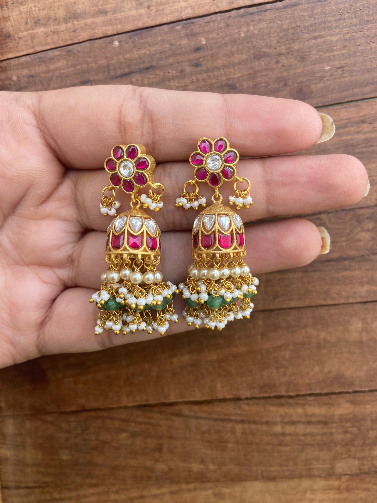 Flower real kundan pearl hanging earrings 5