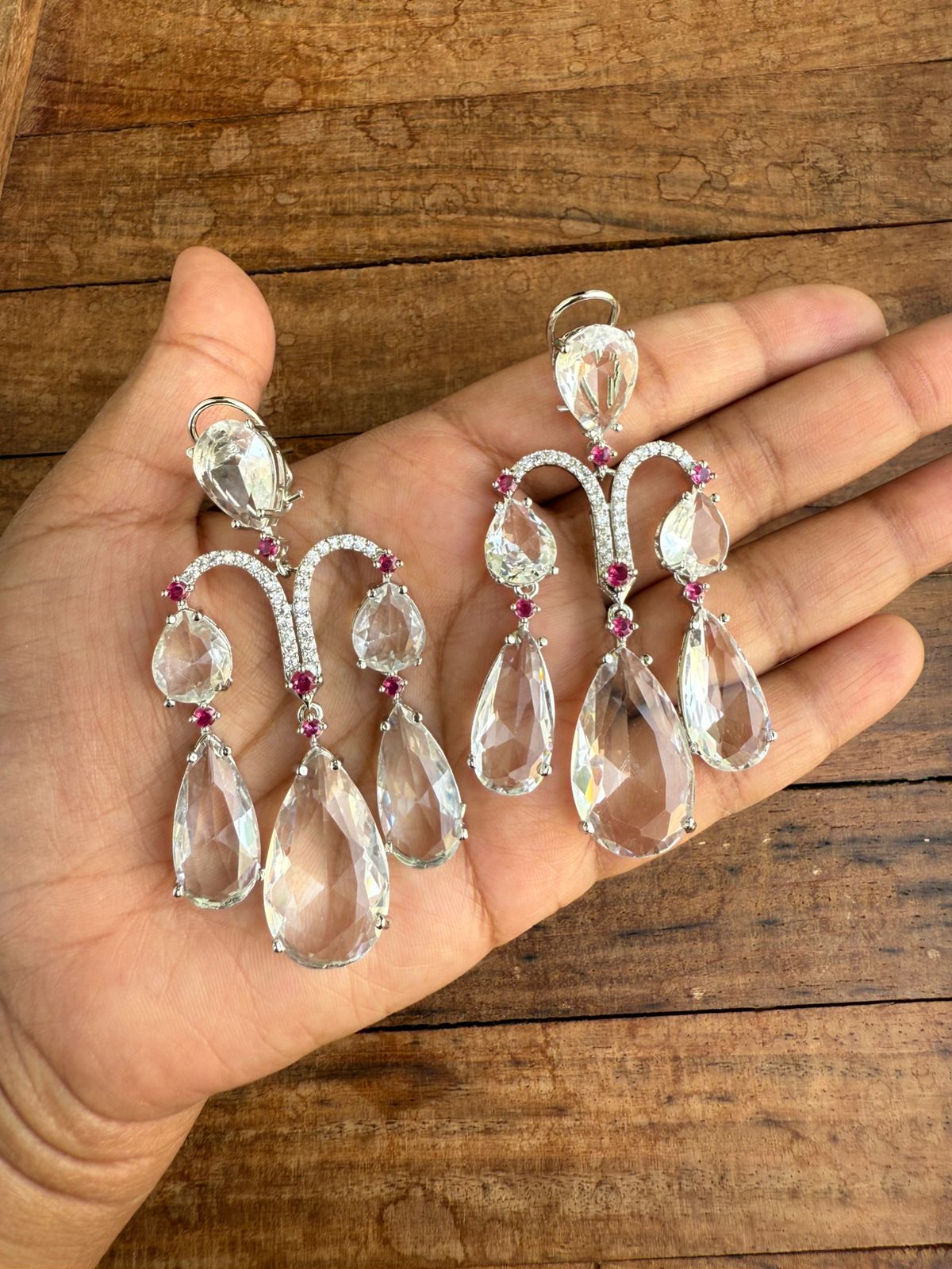 Stylish indo-western five pearl crystal drop earrings