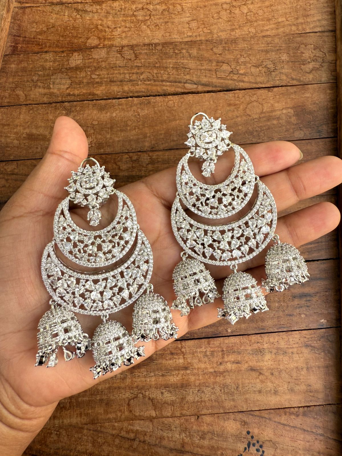 Two layered zircon chandbali earrings