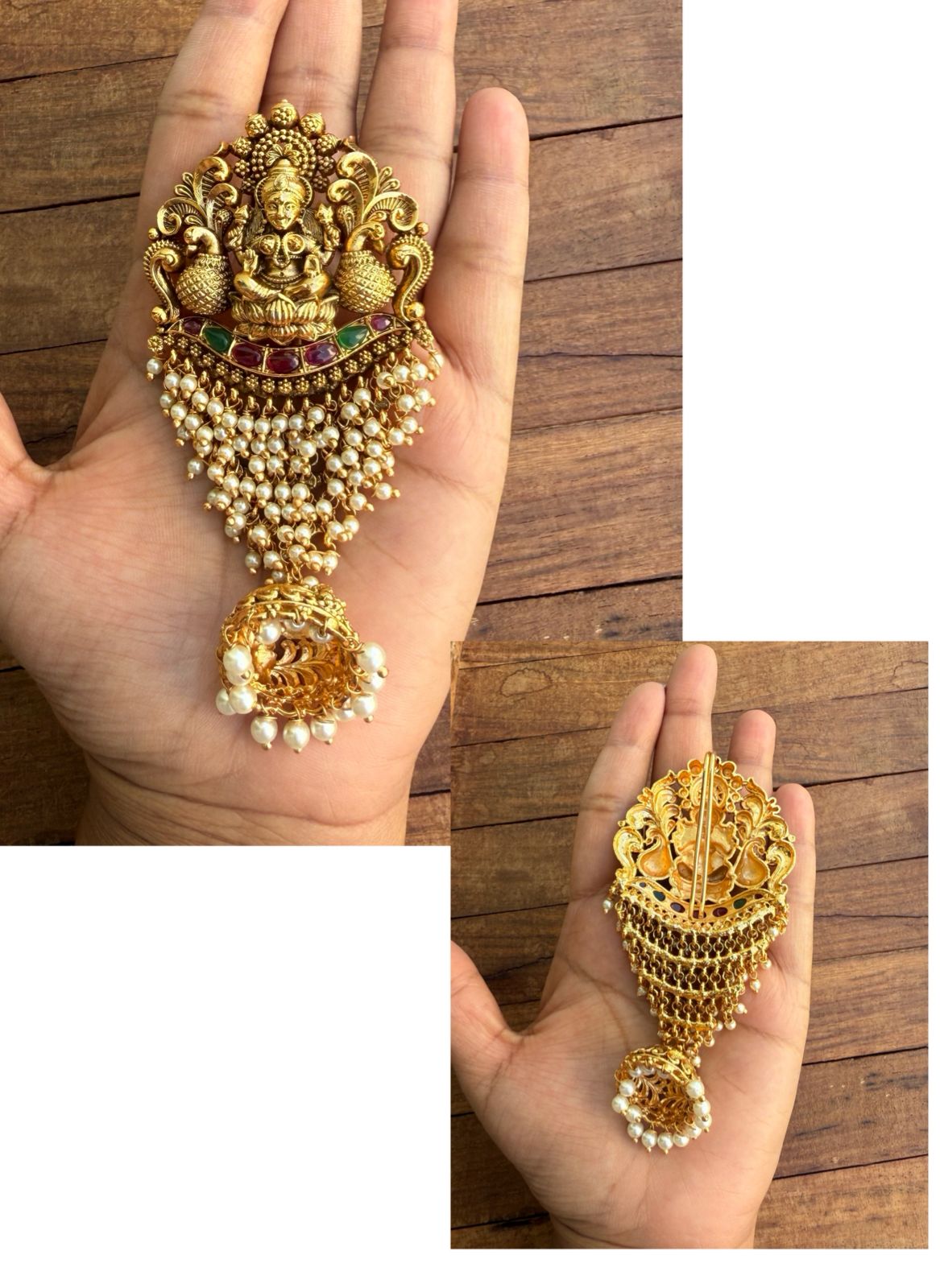 Lakshmi Devi dual peacock with heavy pearl hair pin