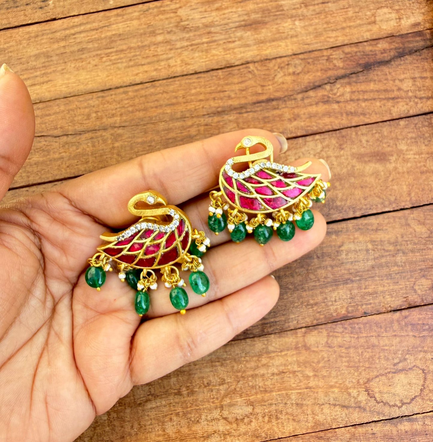 Real Kundan swan earrings design5