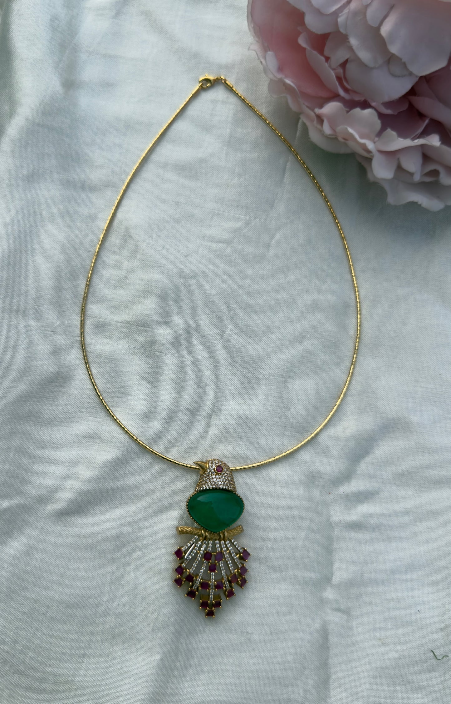 Diamond look alike Full of stones Parrot emerald locket design2